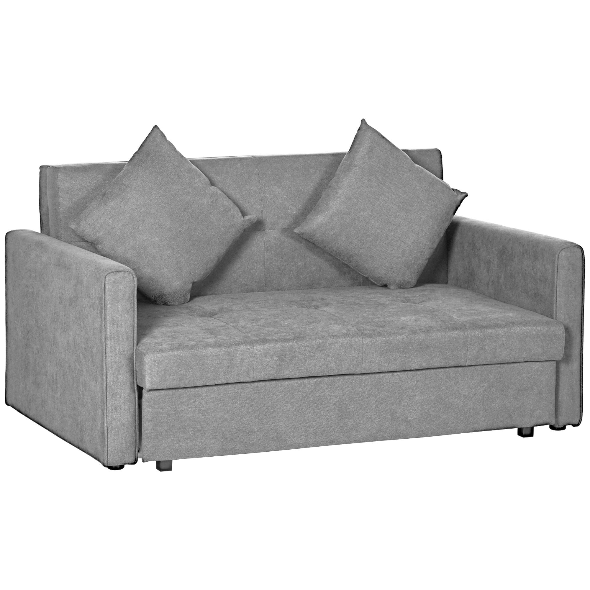 HOMCOM 2 Seater Sofa Bed, Convertible Bed Settee, Modern Fabric Loveseat Sofa Couch with 2 Cushions, Hidden Storage for Living Room, Guest Room, Light Grey - North Peak Garden Furniture