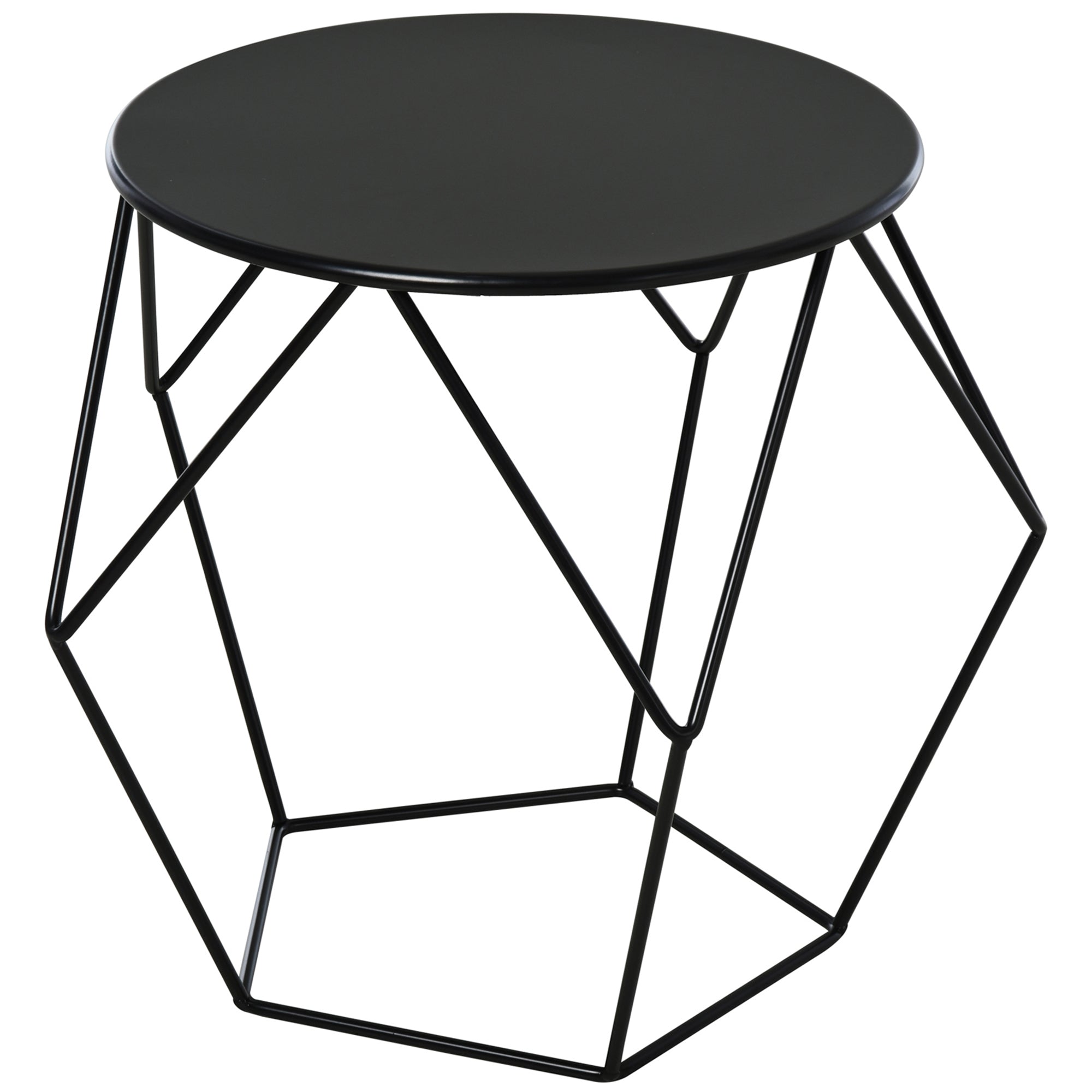 HOMCOM Round Side Table, Minimalist End Table with Steel Frame, Small Coffee Table for Living Room, Bedroom, Black - North Peak Garden Furniture