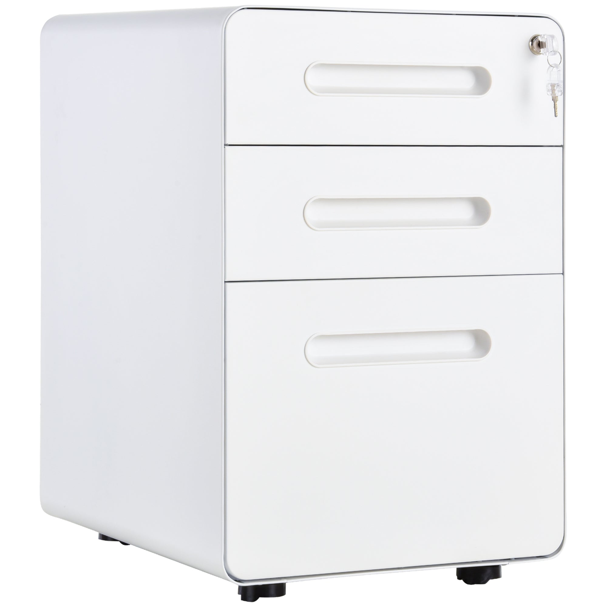 Vinsetto Lockable File Cabinet with 3 Drawers, Vertical Office Drawer for A4, Letter, Legal Size, Anti-tilt Design, Pre-Assembled Body, White - North Peak Garden Furniture