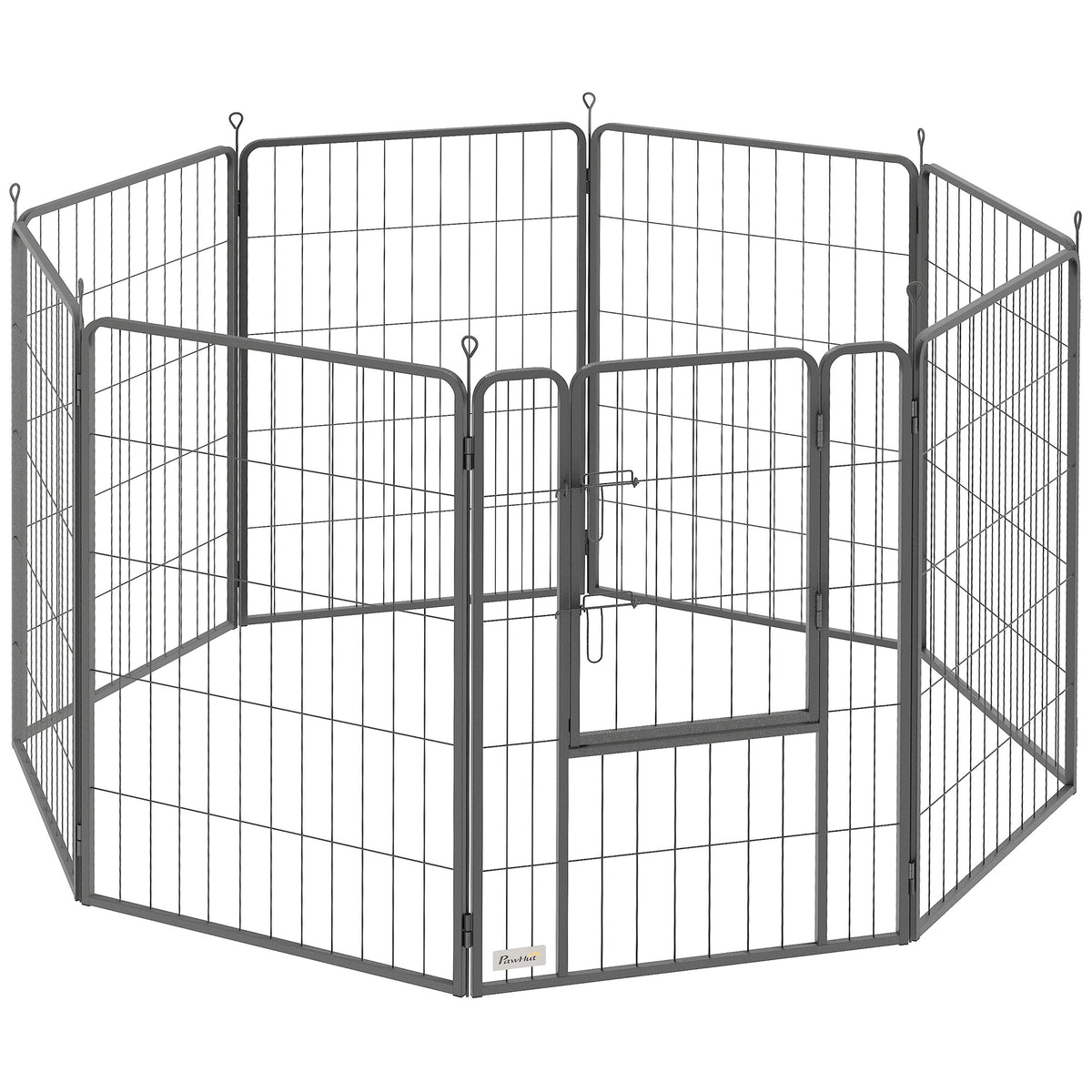 PawHut Eight-Panel Dog Playpen with Door, for Large Dogs, Indoors, Outdoors, 100cm Tall, Black