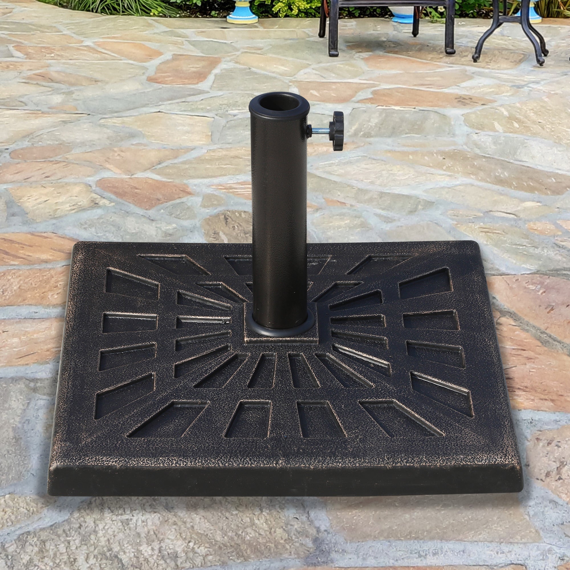 Outsunny 15kg Resin Durable Patterned Colophony Garden Patio Square Umbrella Stand Base Stand Bronze - North Peak Garden Furniture