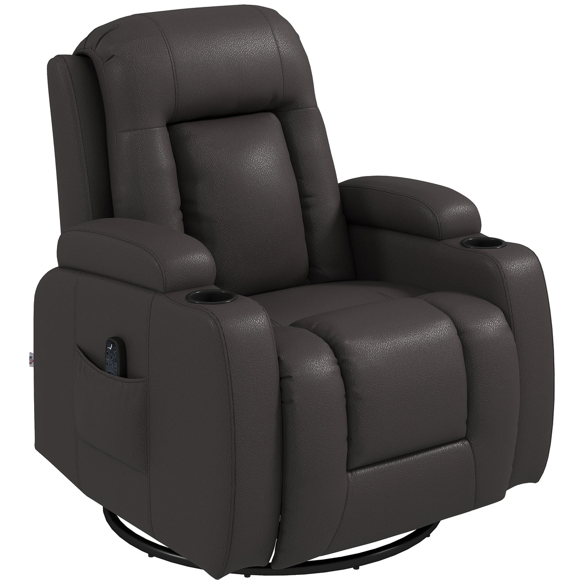 HOMCOM PU Leather Recliner Chair, Recliner Armchair with Extended Footrest, Cup Holders and Side Pockets, Dark Brown