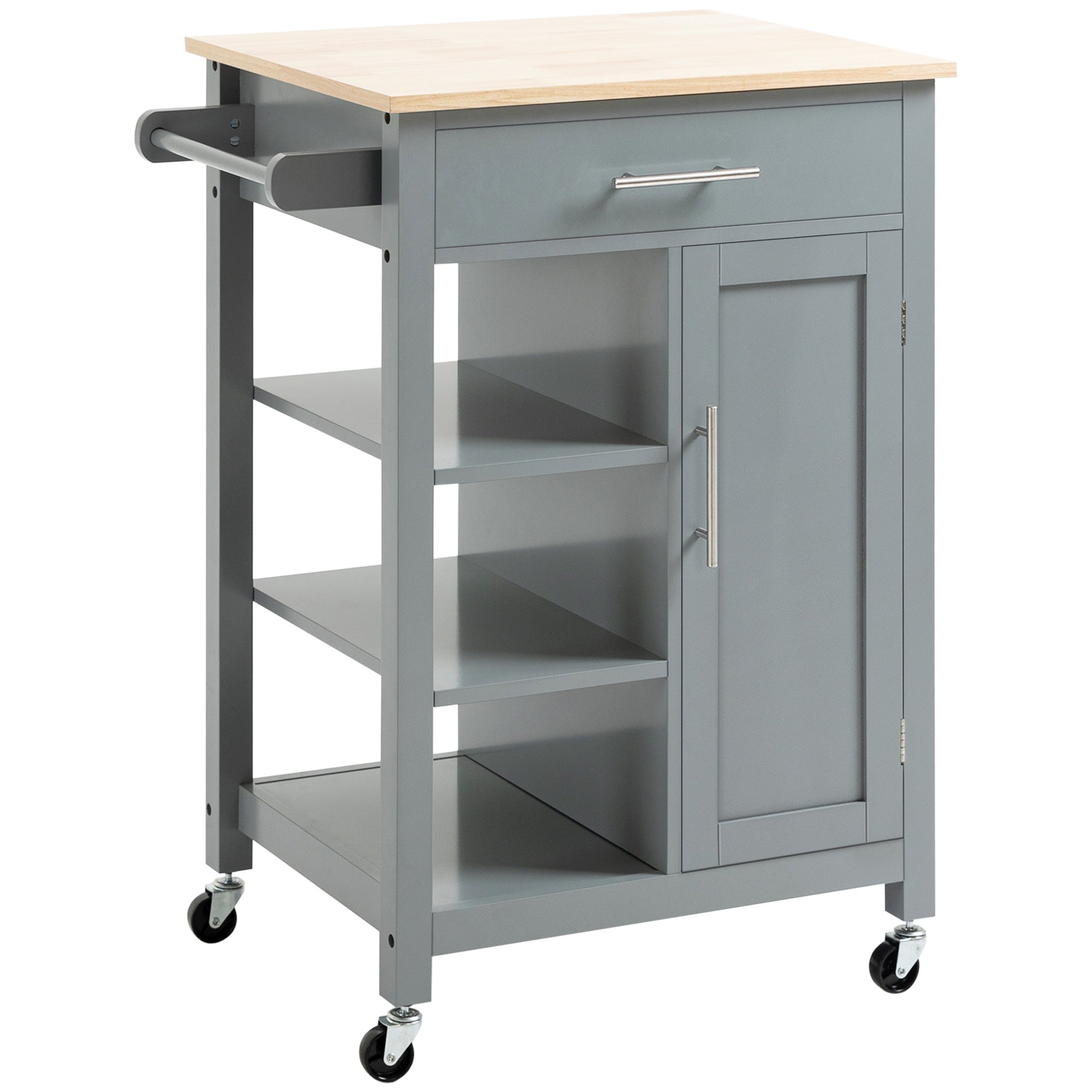 HOMCOM Compact Kitchen Trolley Utility Cart on Wheels with Open Shelf & Storage Drawer for Dining Room, Kitchen, Grey - North Peak Garden Furniture
