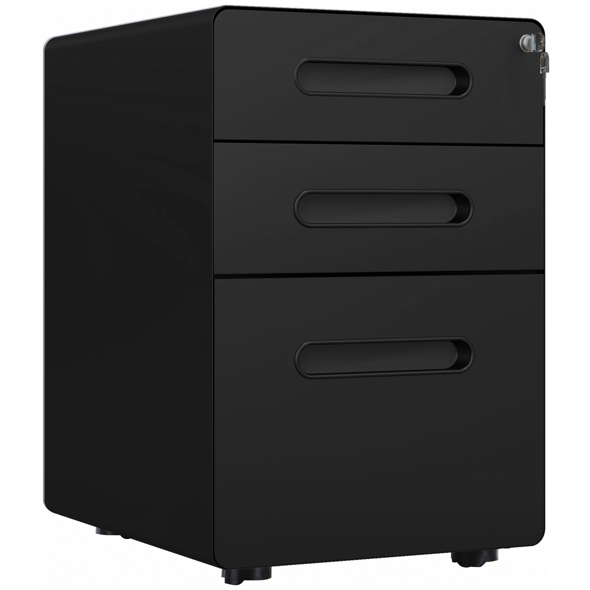 Vinsetto Lockable File Cabinet with 3 Drawers, Vertical Office Drawer for A4, Letter, Legal Size, Anti-tilt Design, Pre-Assembled Body, Black - North Peak Garden Furniture