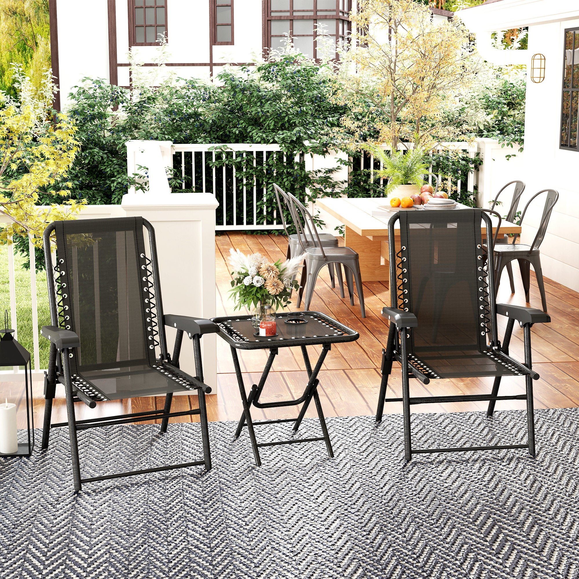 Outsunny Three-Piece Garden Table and Chair Set - Black - North Peak Garden Furniture