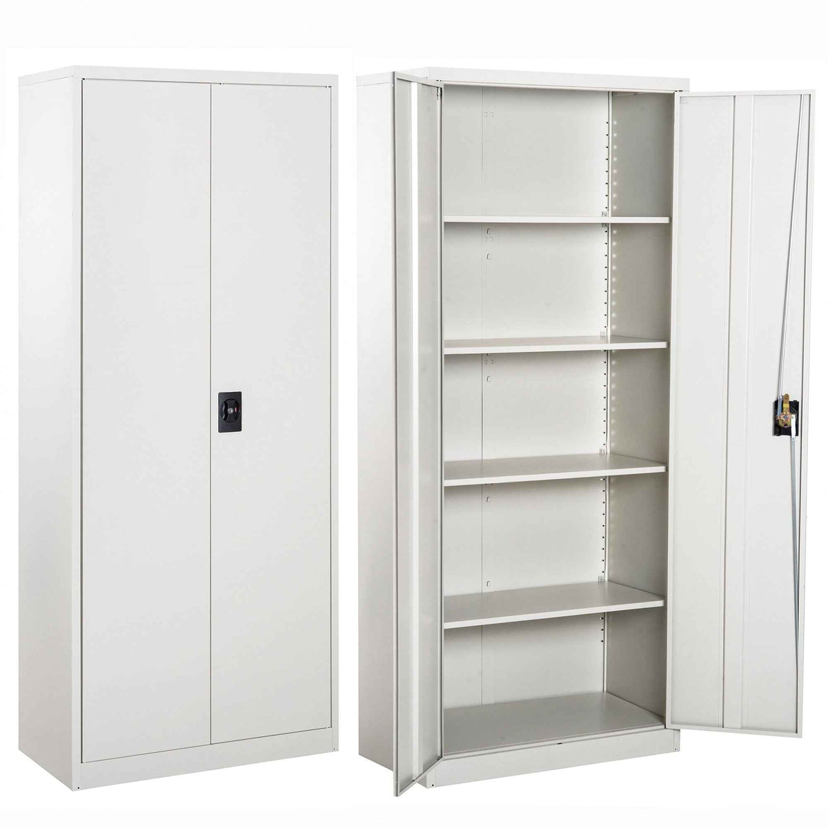 Vinsetto Cool Rolled Steel Tall Office Lockable Filing Cabinet 2 Doors 4 Internal Adjustable Shelves Bookcase Cabinet Storage Unit 80 L x 40 W x 184 cm