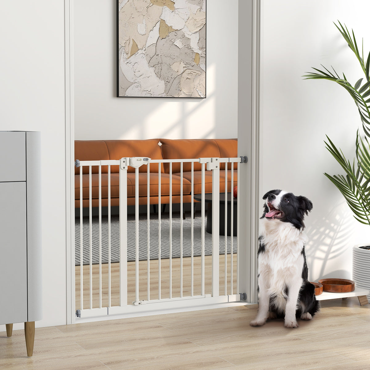 PawHut Metal 74-100cm Wide Adjustable Dog Gate Black