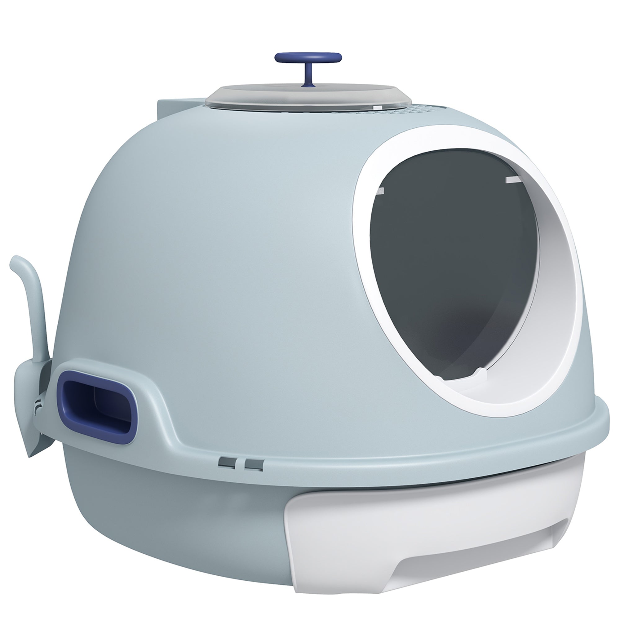 PawHut Cat Litter Box Toilet with Litter Scoop Enclosed Drawer, Front Entry Top Exit, Easy To Clean Blue - North Peak Garden Furniture