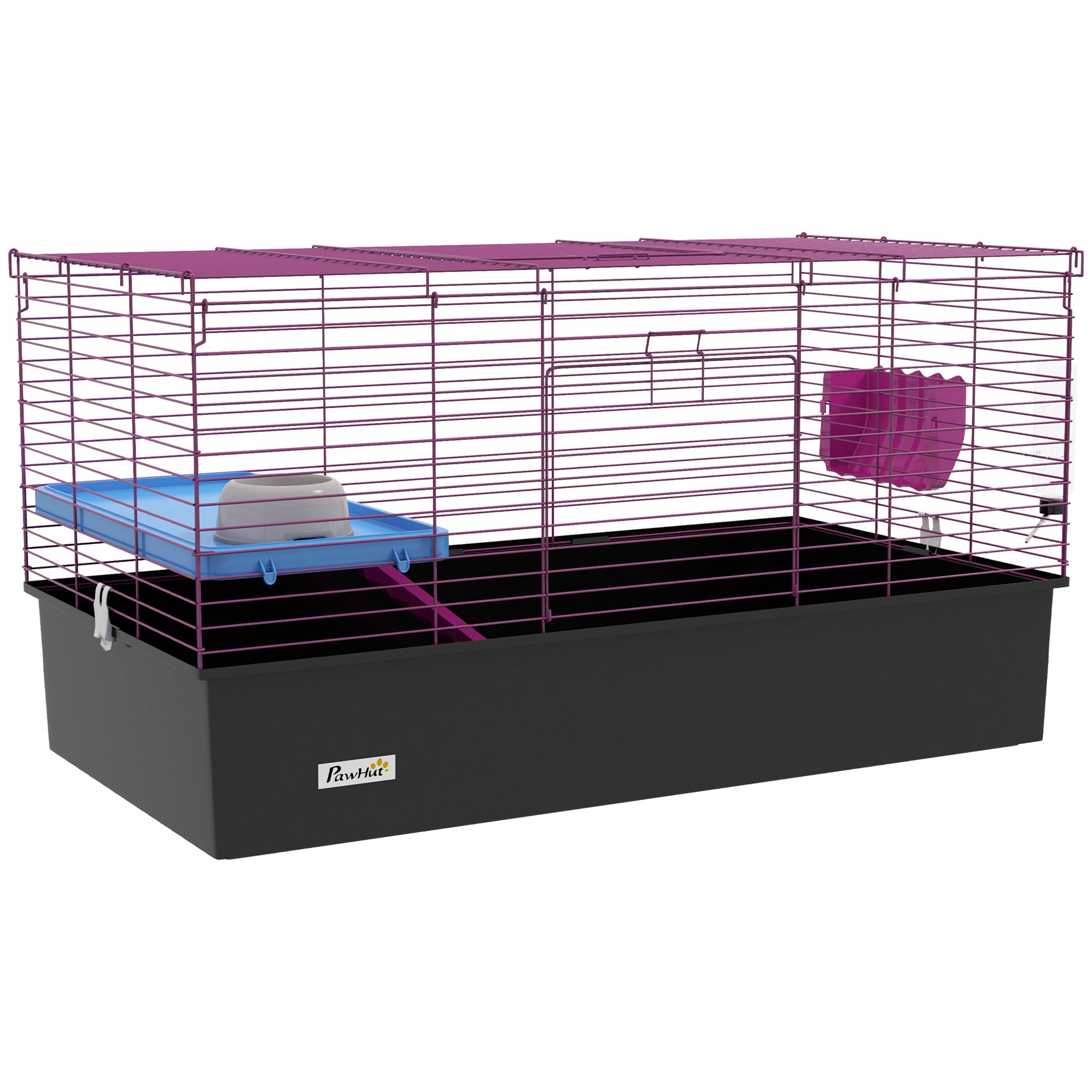 PawHut Chinchillas Small Rabbit Guinea Pig Small Animal Cage, Pet Playhouse, with Platform, Ramp, 99 x 52 x 53cm, Black - North Peak Garden Furniture