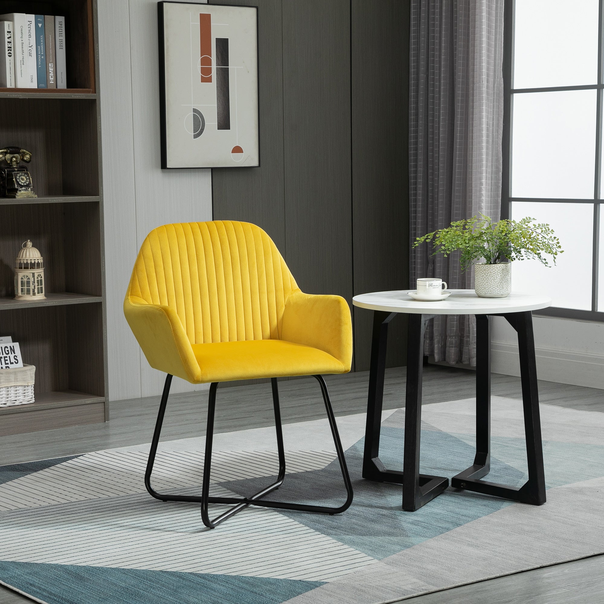 HOMCOM Modern Arm Chair Upholstered Accent Chair with Metal Base for Living Room Yellow - North Peak Garden Furniture