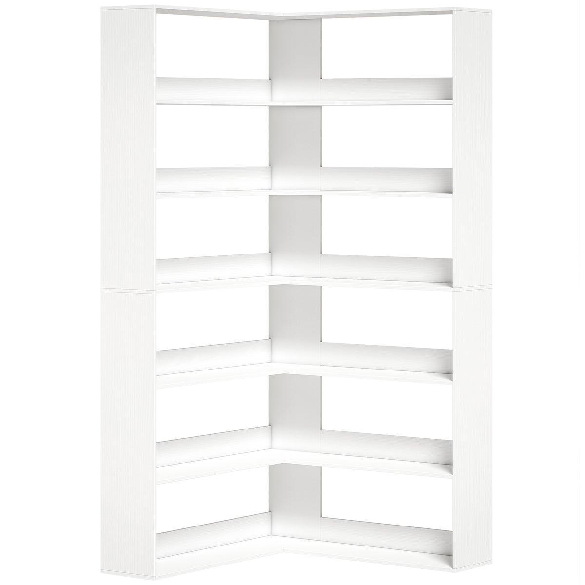 HOMCOM 7 Tiers Bookshelf, L-Shaped Corner Bookcase with Anti-Slip Rear Guard, White Wood Effect
