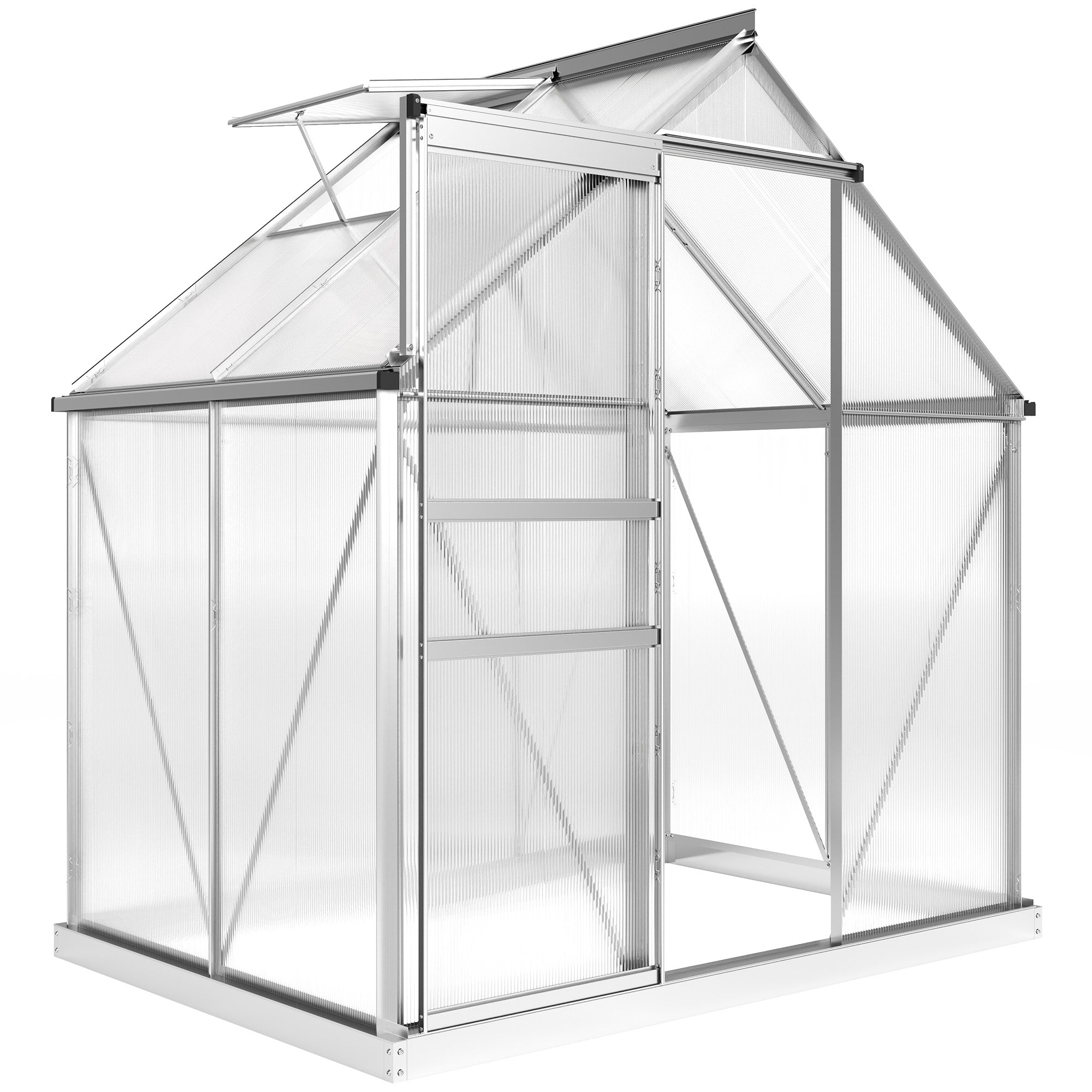 Outsunny 192.5 x 131cm Walk-In Polycarbonate Greenhouse - Silver-Tone - North Peak Garden Furniture