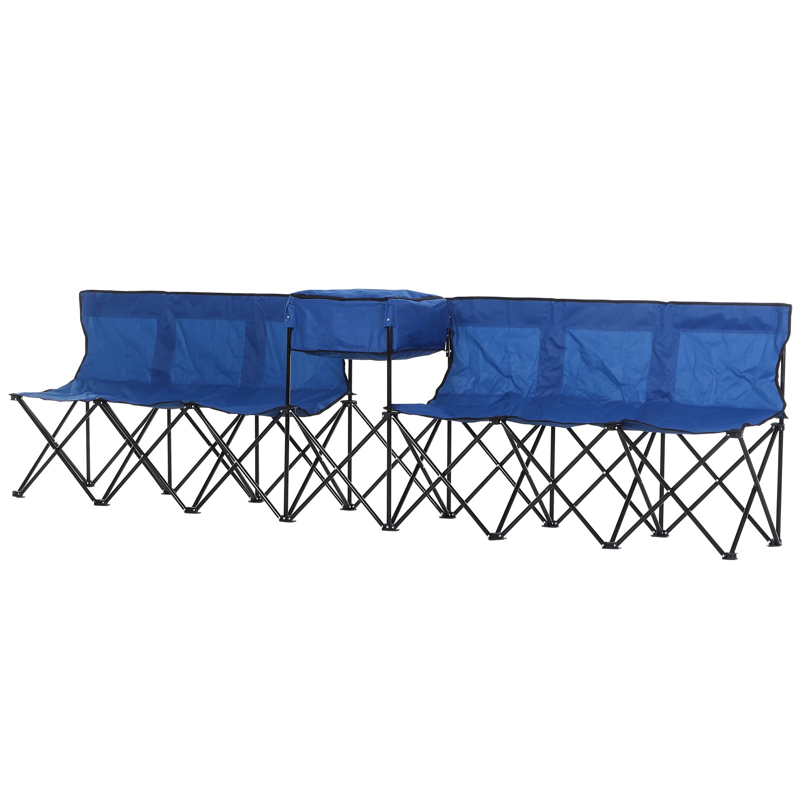 Outsunny 6 Seat Folding Sports Bench Portable Sports Team Bench Spectator Chair with Cooler Bag and Carrying Bag for Outdoor Picnic Camping - Blue - North Peak Garden Furniture
