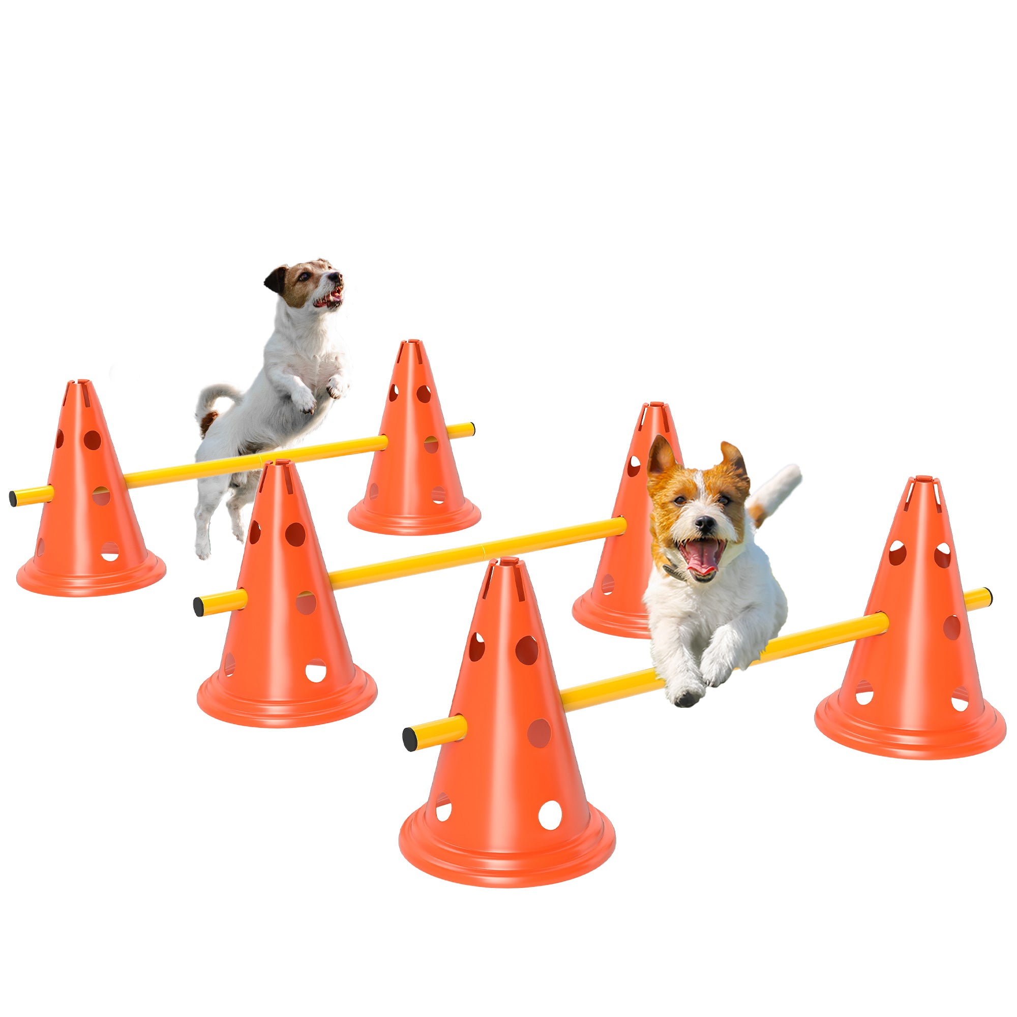 PawHut Dog Agility Equipment Set of 6 Cones, 6 Poles with Carry Bag, 3 PCS Adjustable Height Jumping Obstacles, Orange - North Peak Garden Furniture