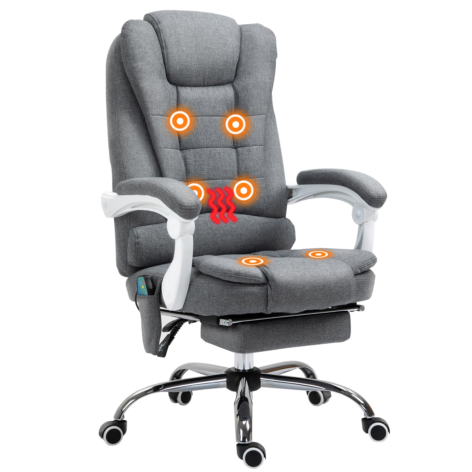 Vinsetto Heated 6 Points Vibration Massage Executive Office Chair Adjustable Swivel Ergonomic High Back Desk Chair Recliner with Footrest Grey - North Peak Garden Furniture