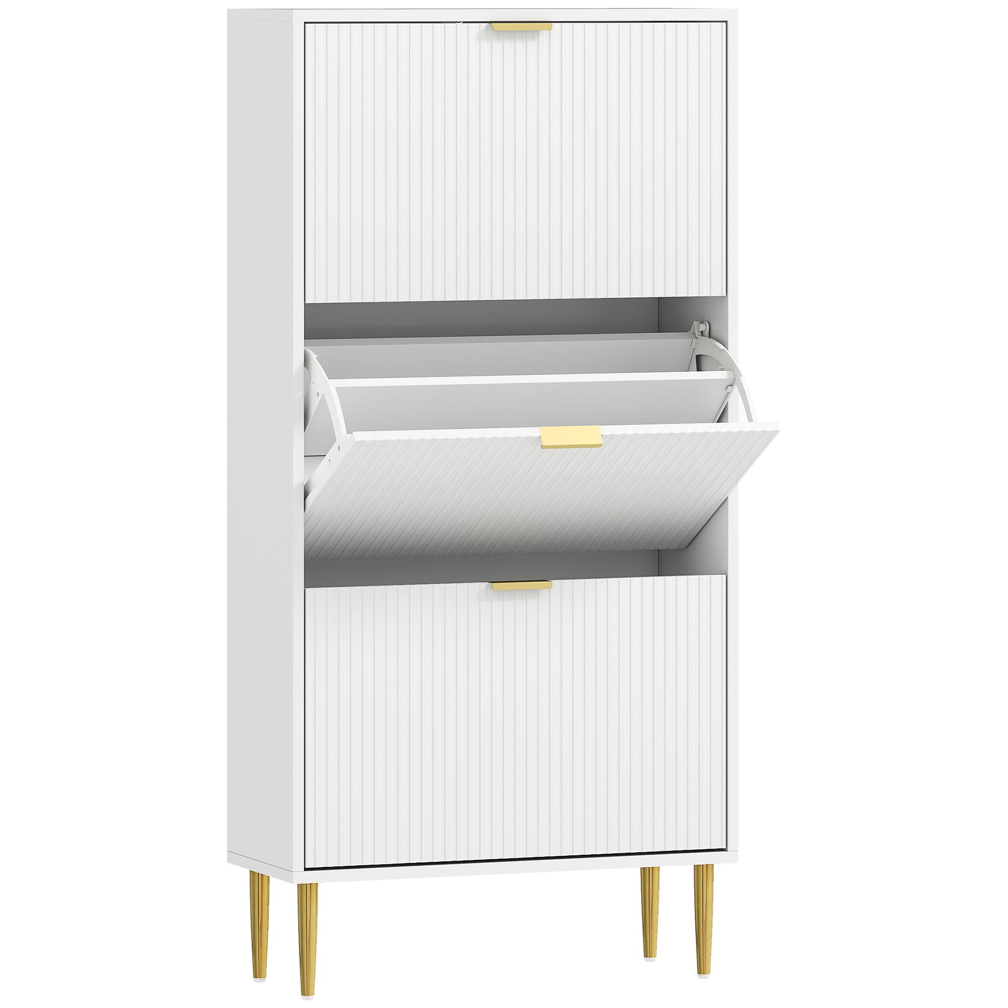HOMCOM Elegant Three-Drawer Shoe Cabinet - White