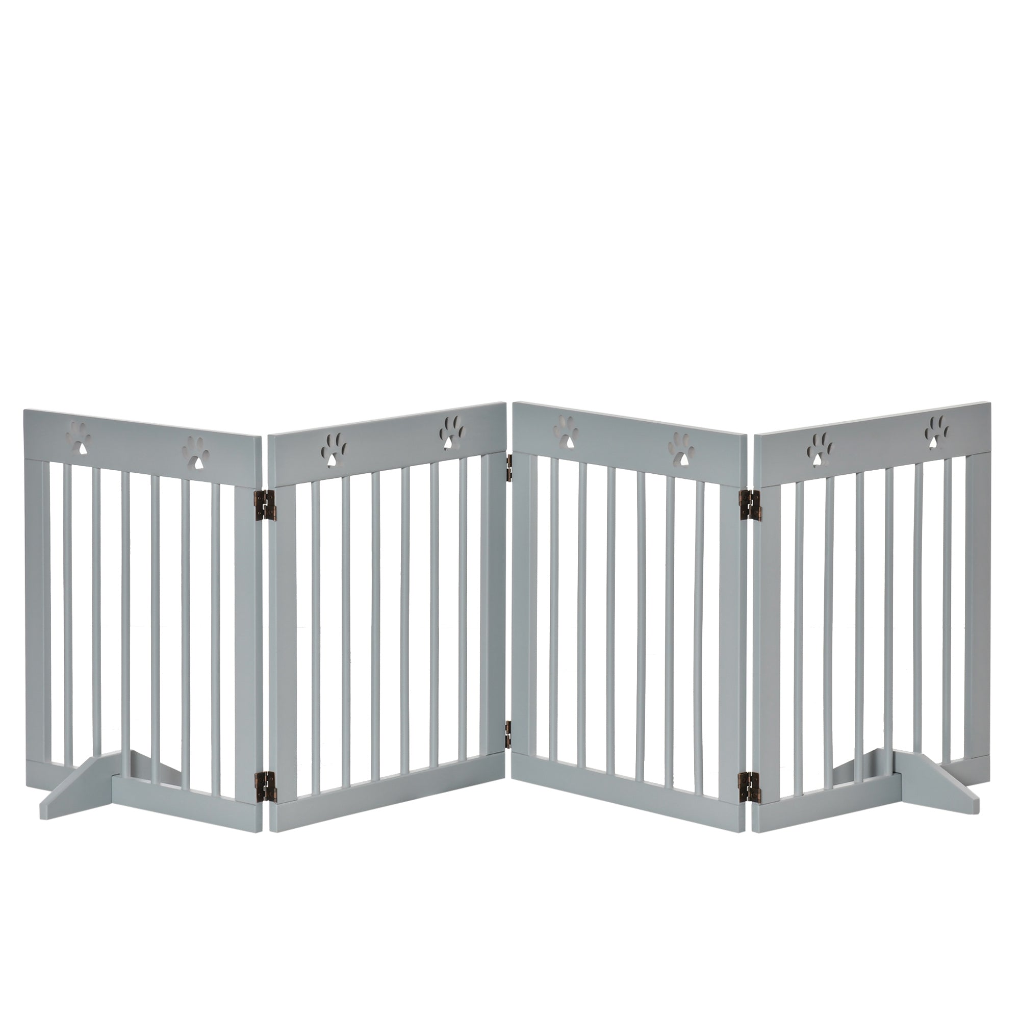 PawHut Freestanding Pet Gate 4 Panel Folding Wooden Dog Barrier w/ Support Feet - North Peak Garden Furniture