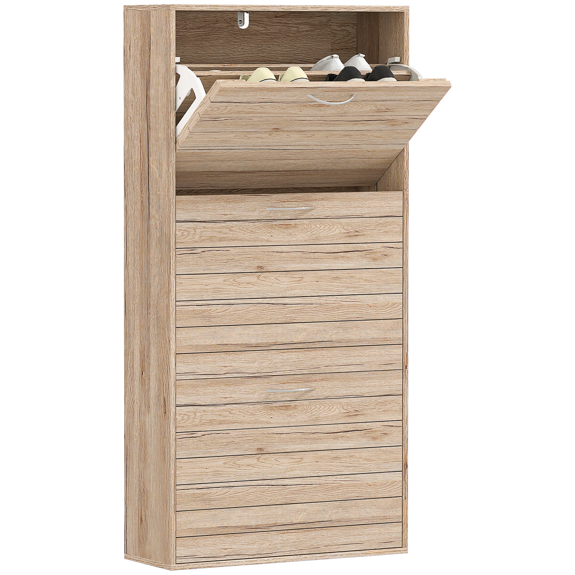 HOMCOM 12-Shoe Flip Drawer Storage Cabinet - Brown Wood-Effect - North Peak Garden Furniture
