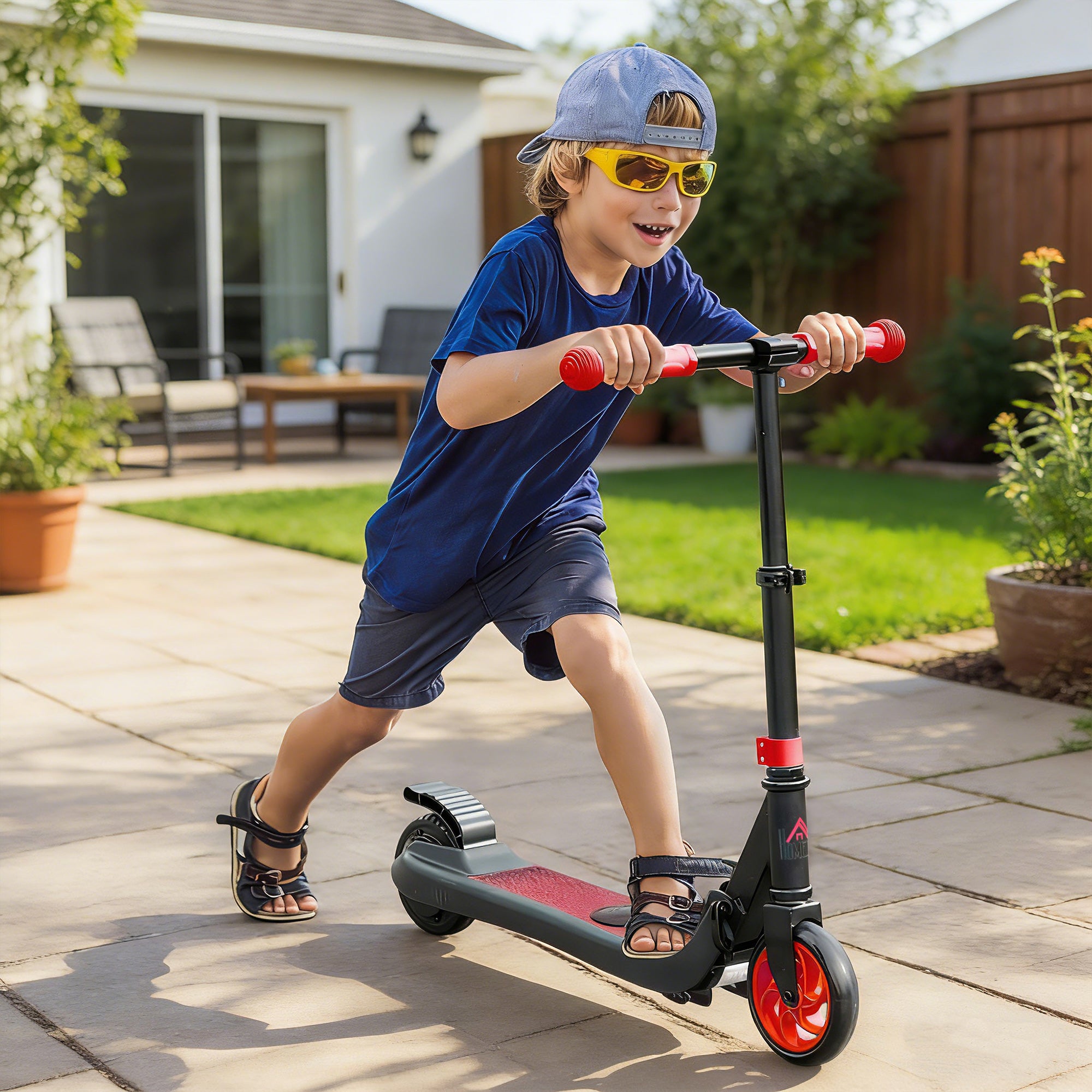 HOMCOM Folding Electric Scooter with Brake, for Ages 6+ Years, 8km/h Maximum Speed, Red