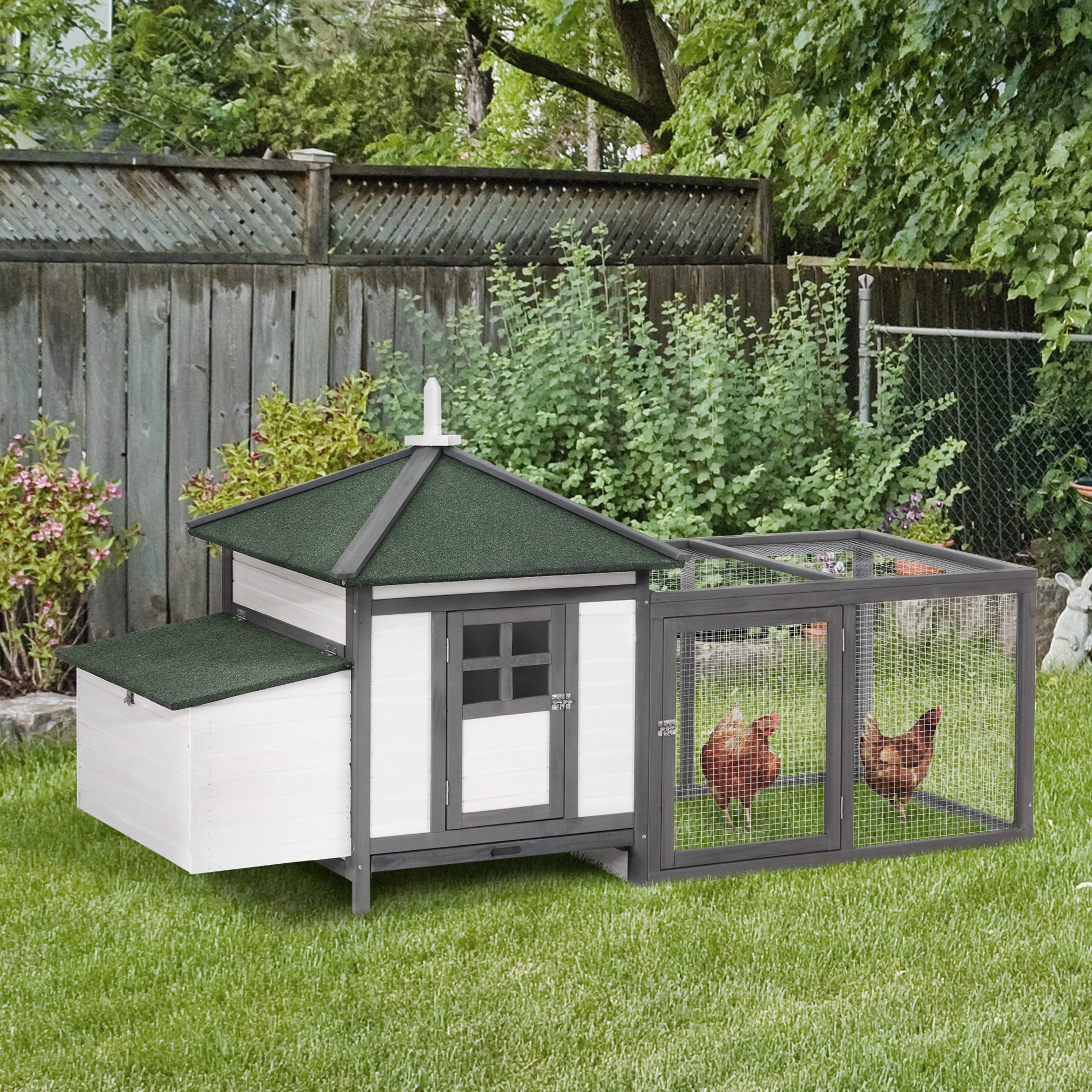 PawHut Chicken Coop Small Animal Pet Cage w/ Nesting Box Outdoor Run Wooden - North Peak Garden Furniture