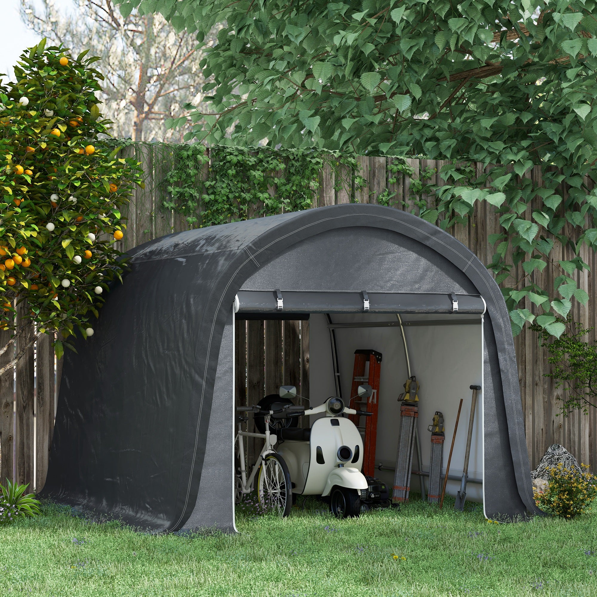 Outsunny 3 x 3(m) Garden Storage Tent, Heavy Duty Outdoor Shed, Waterproof Portable Shed Storage Shelter with Galvanised Steel Frame for Bike, Motorcycle, Garden Tools, Grey