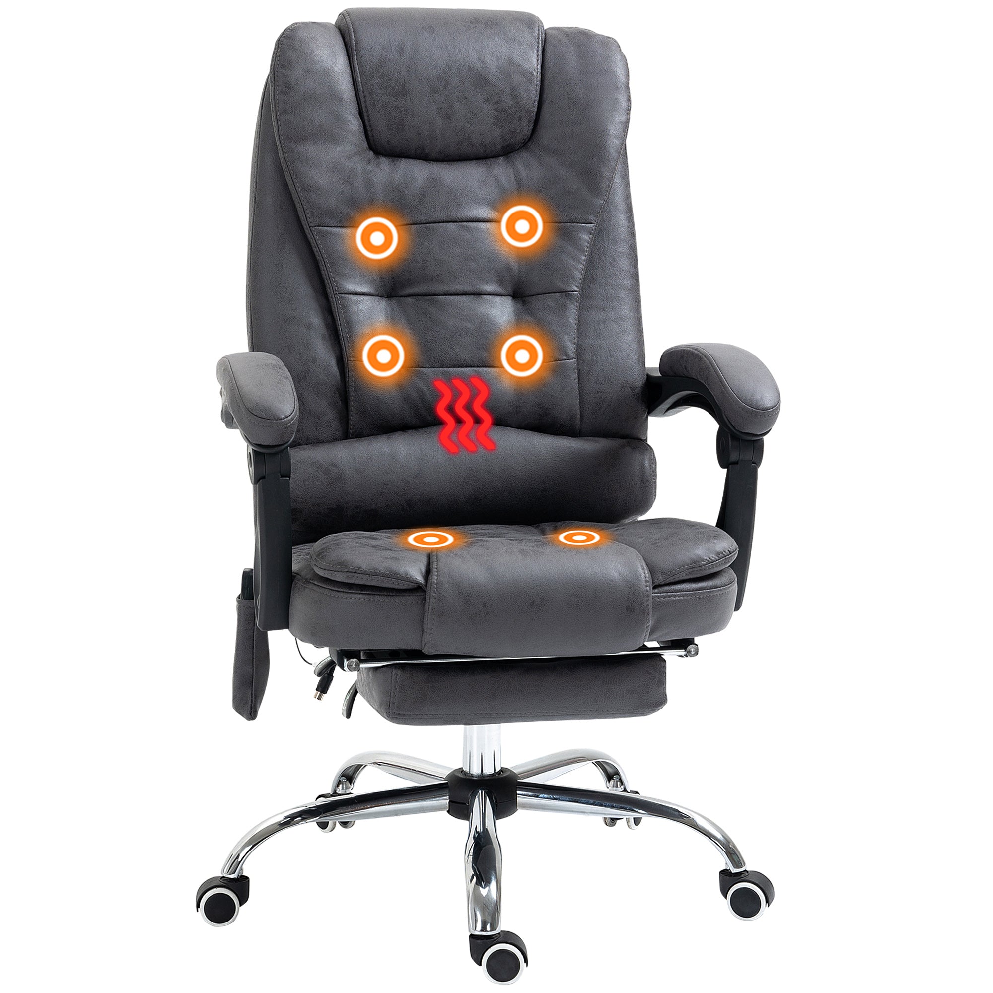 Vinsetto Heated 6 Points Vibration Massage Executive Office Chair Adjustable Swivel Ergonomic High Back Desk Chair Recliner with Footrest Dark Grey - North Peak Garden Furniture