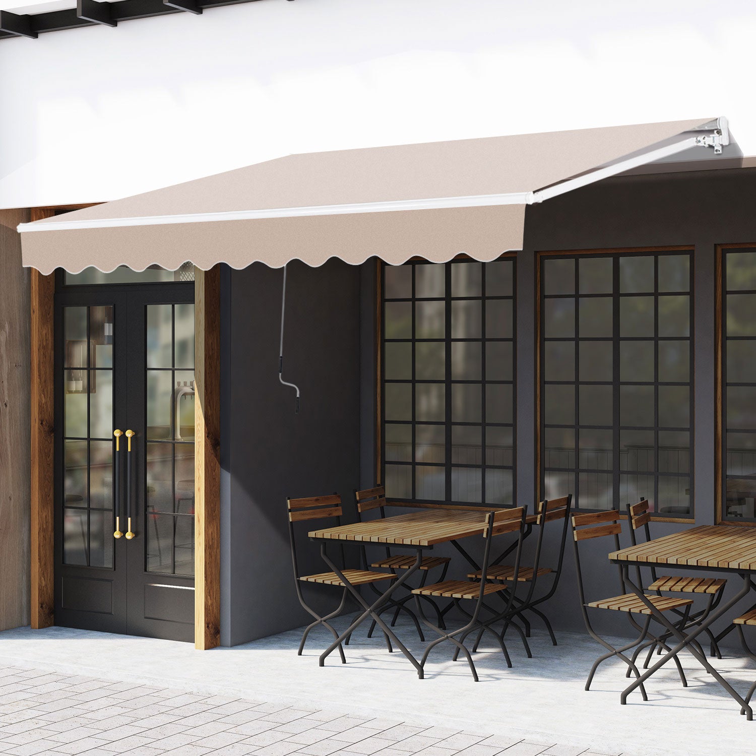 Outsunny Awning Canopy Manual Retractable Porch Sun Shade Shelter 3 x 2m Beige - North Peak Garden Furniture