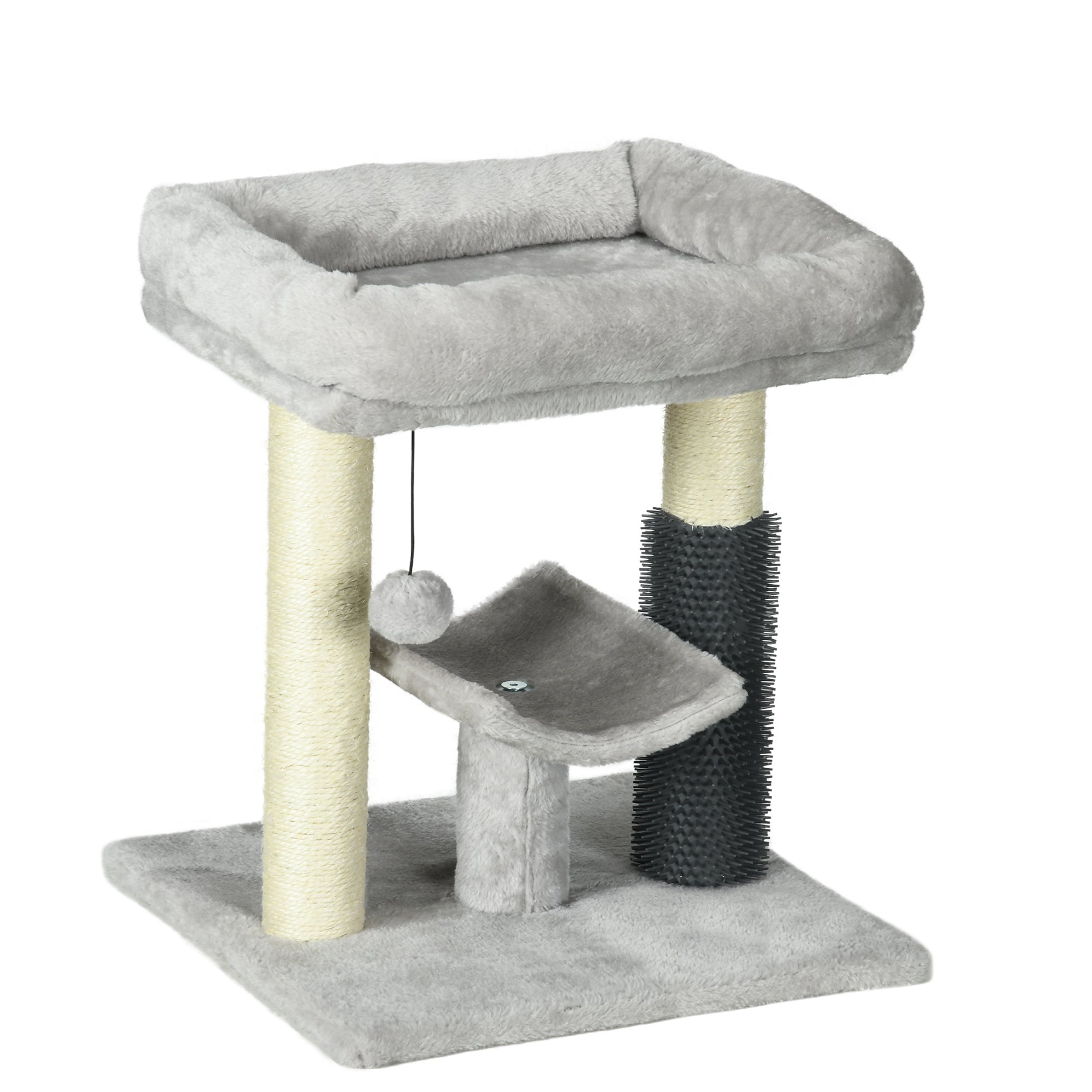 PawHut 48cm Cat Tree with Scratching Posts, Bed, Perch, Self Groomer, Toy - Grey - North Peak Garden Furniture