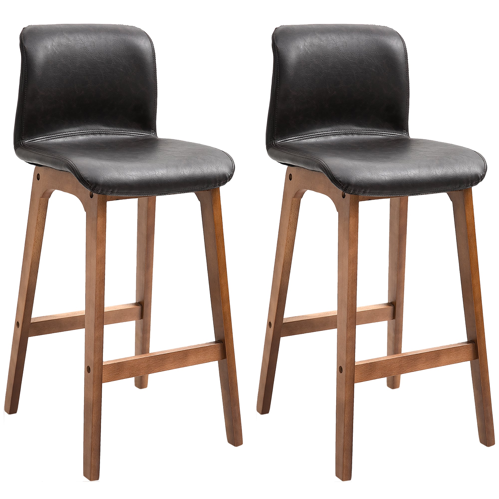 HOMCOM Modern Bar Stools Set of 2, PU Leather Upholstered Bar Chairs with Wooden Frame, Footrest for Home Bar, Dining Room - North Peak Garden Furniture