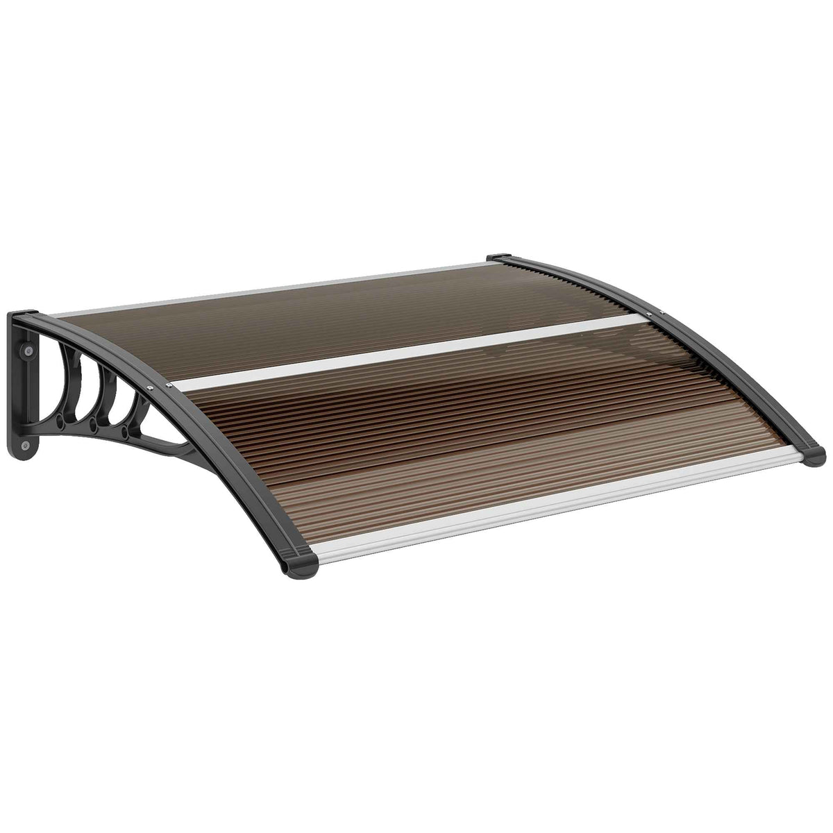 Outsunny Curved Window Door Canopy Aluminium Rigid Plastic Polycarbonate Fixed Outdoor Awning Modern Design UV Water Rain Resist 120 x 75cm Brown