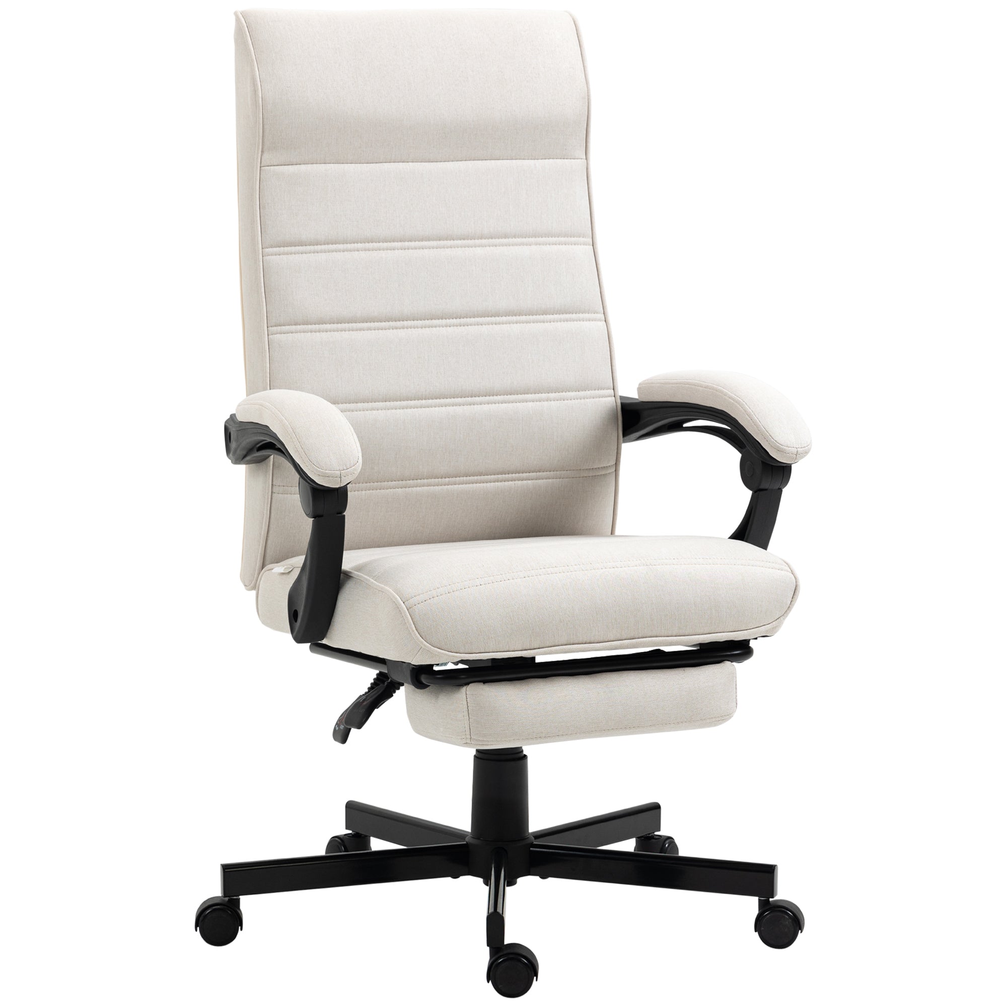 Vinsetto Office Chair, Computer Desk Chair, Fabric Swivel Chair with Adjustable Height and Rolling Wheels for Home Office Work Study, Cream White - North Peak Garden Furniture