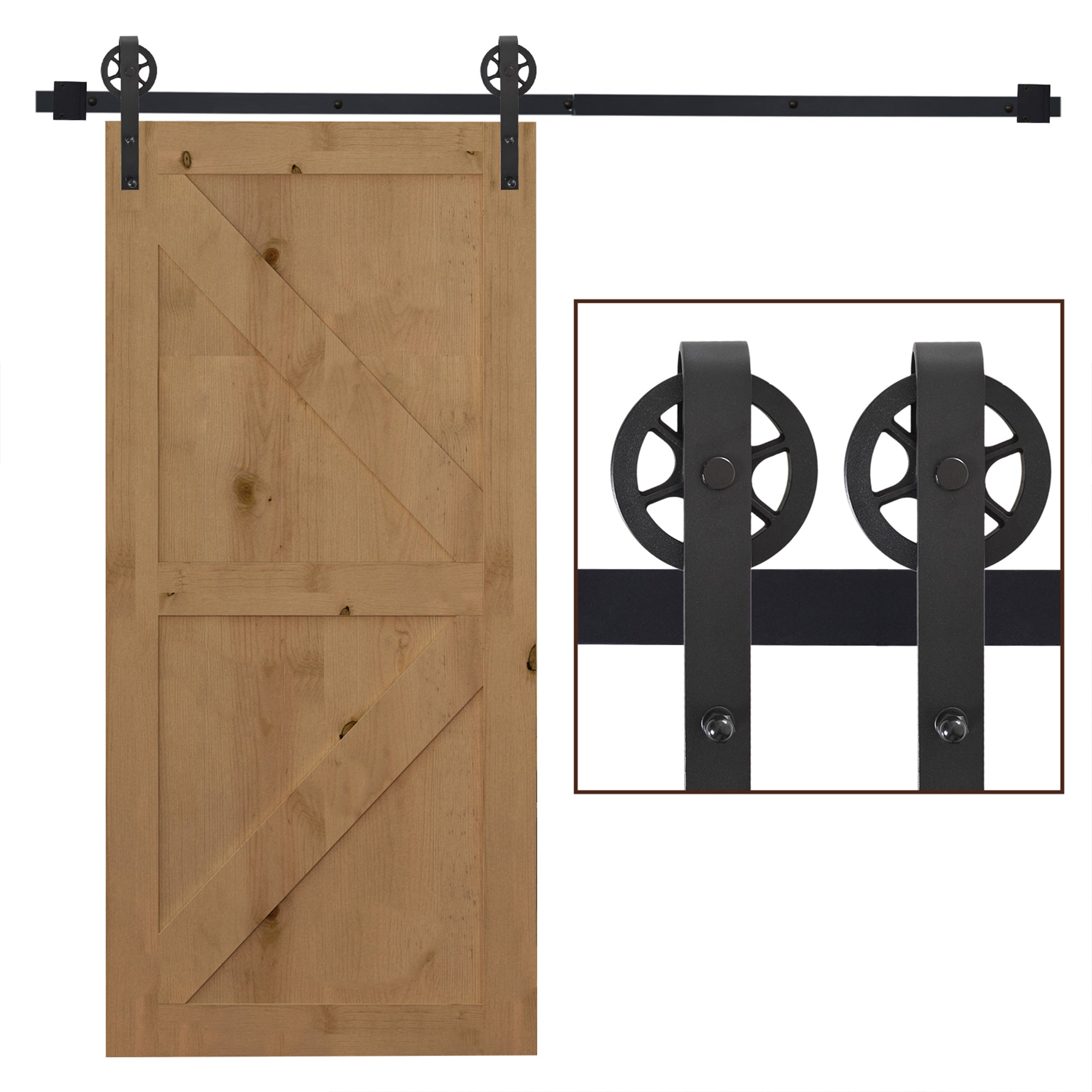 HOMCOM 6.6 FT/ 2000mm Carbon Steel Sliding Barn Door Kits Hardware Closet Set Track System for Single Wooden Door Industrial Wheel Style Roller - North Peak Garden Furniture
