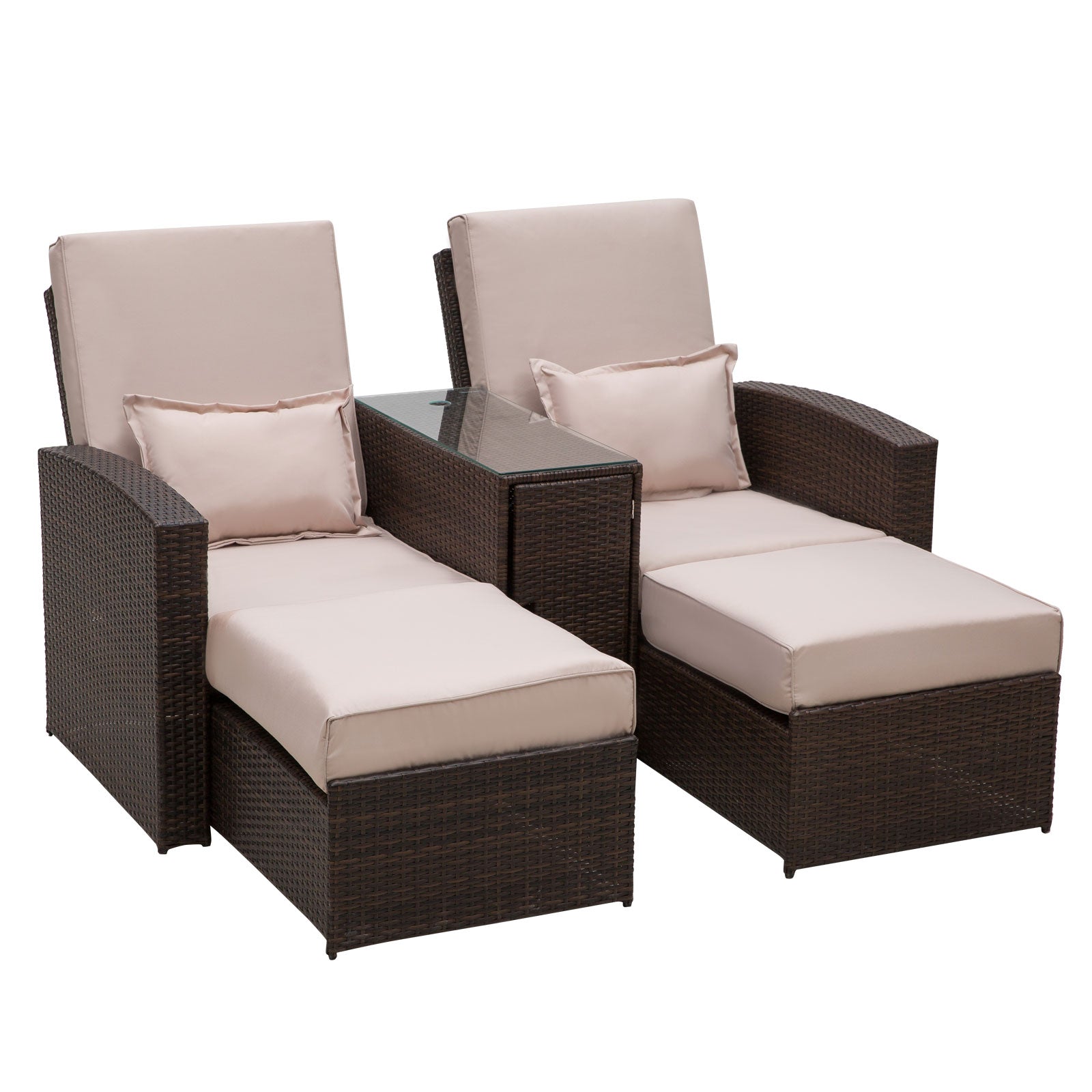 Outsunny 2-Seater Rattan Sofa Lounger Set-Brown - North Peak Garden Furniture