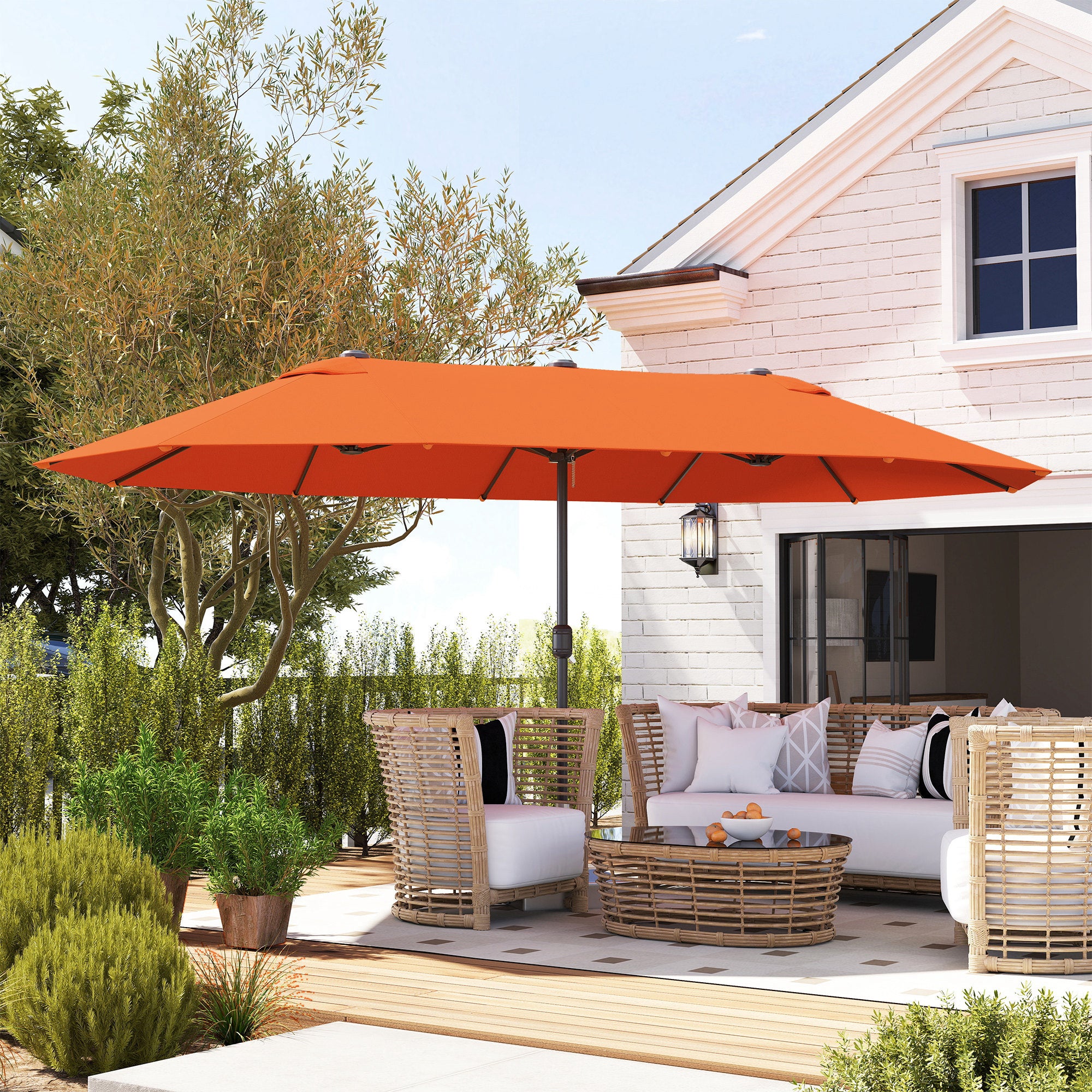 Outsunny 4.6m Double-Sided Garden Parasol - Orange - North Peak Garden Furniture
