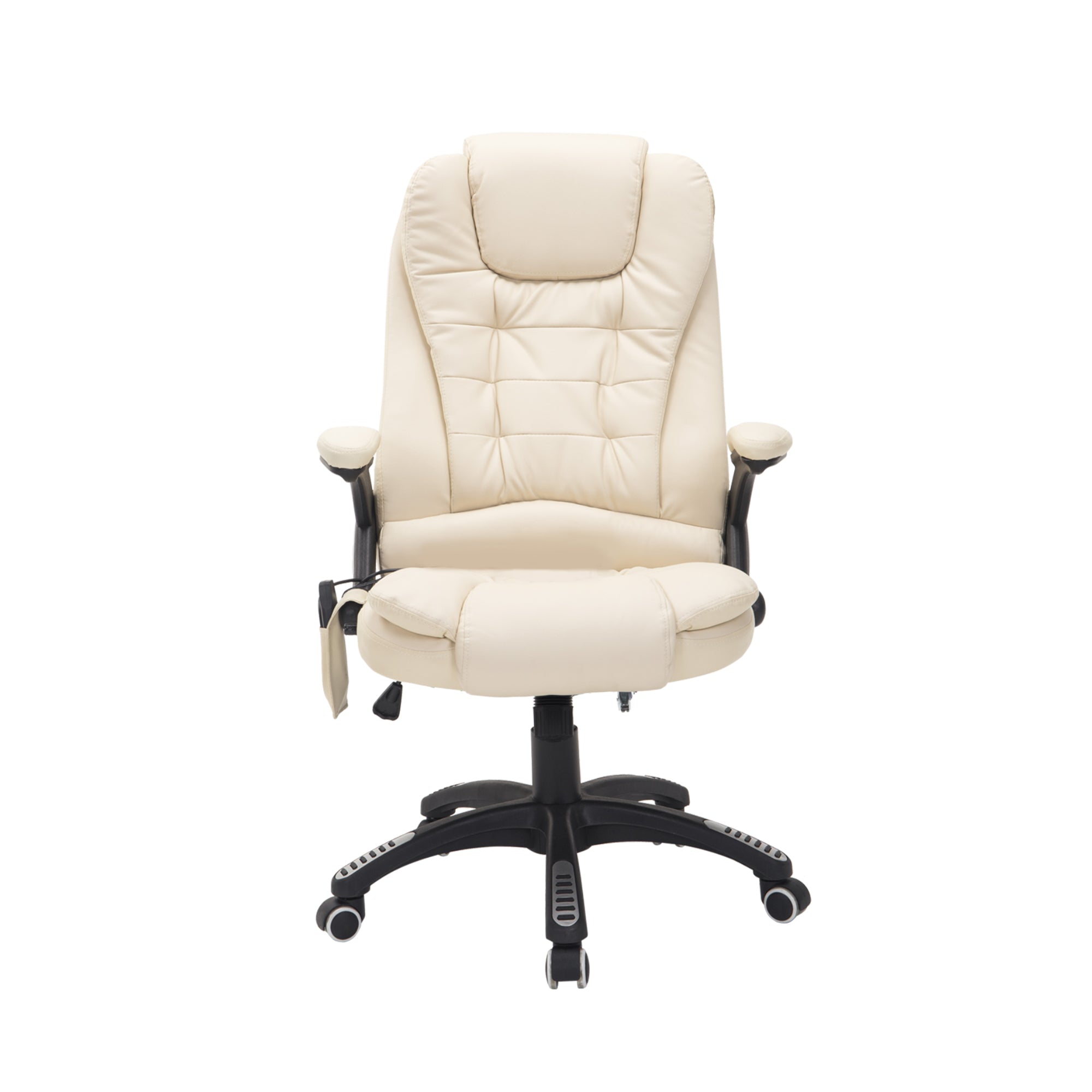 HOMCOM Heated Massage Office Chair, PU Leather Executive Office Chair with High Back, Tilt and Reclining Function, Beige - North Peak Garden Furniture