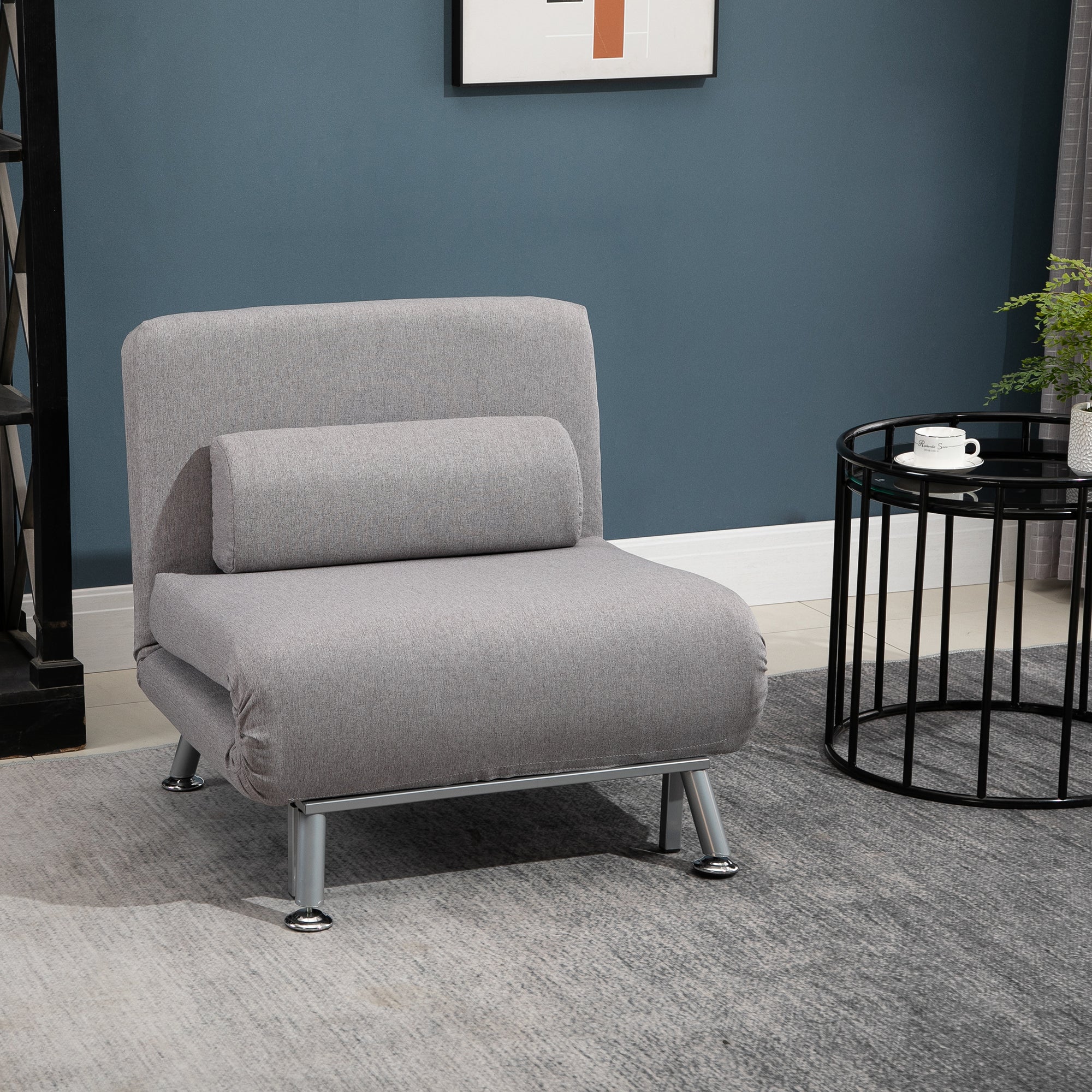 HOMCOM Adjustable Back Futon Sofa Chair - Grey - North Peak Garden Furniture