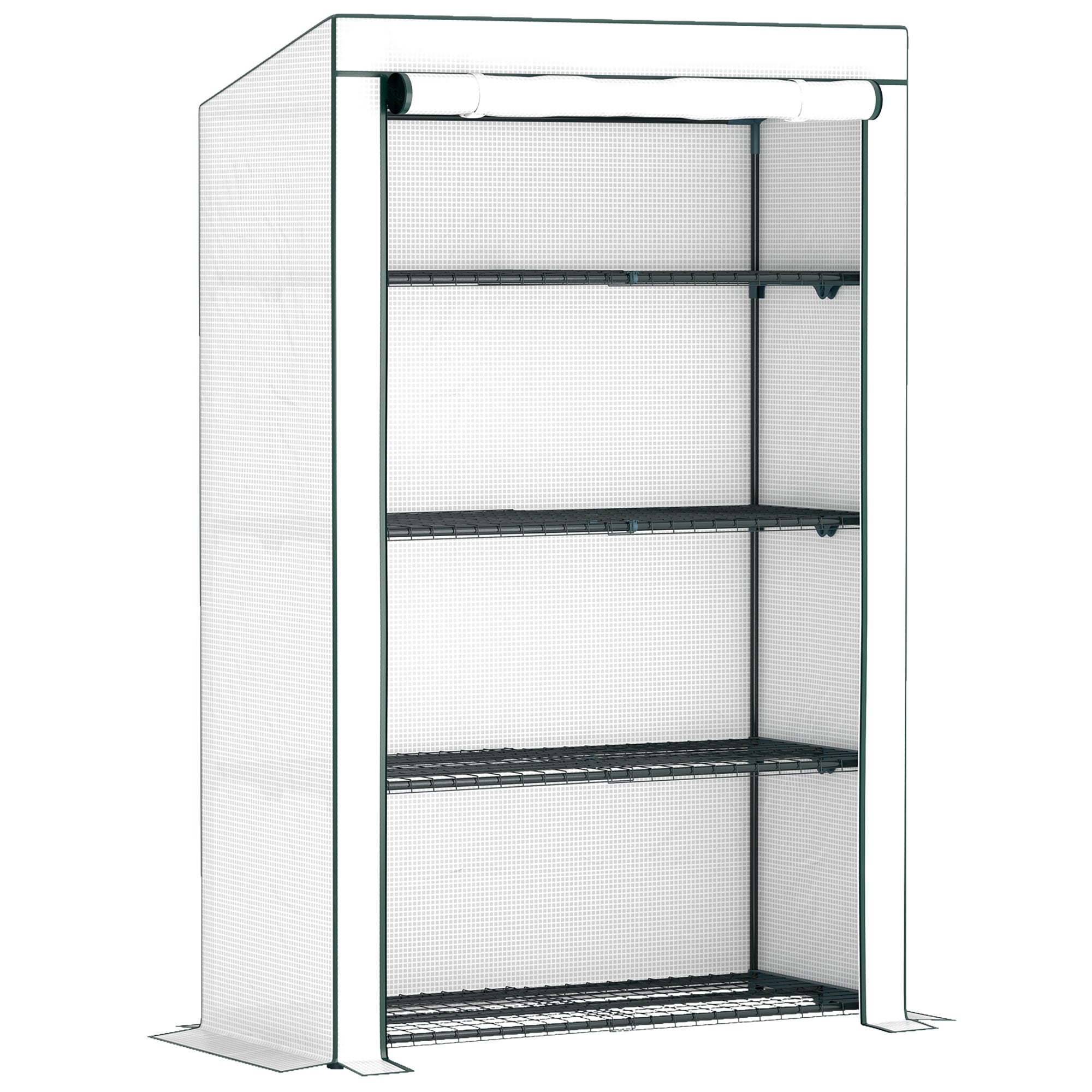 Outsunny 4 Tier Lean-to Mini Greenhouse with Reinforced PE Cover, Portable Small Greenhouse with Roll-Up Door, Green Hemmed Edging, 110 x 50 x 171cm, Green - North Peak Garden Furniture