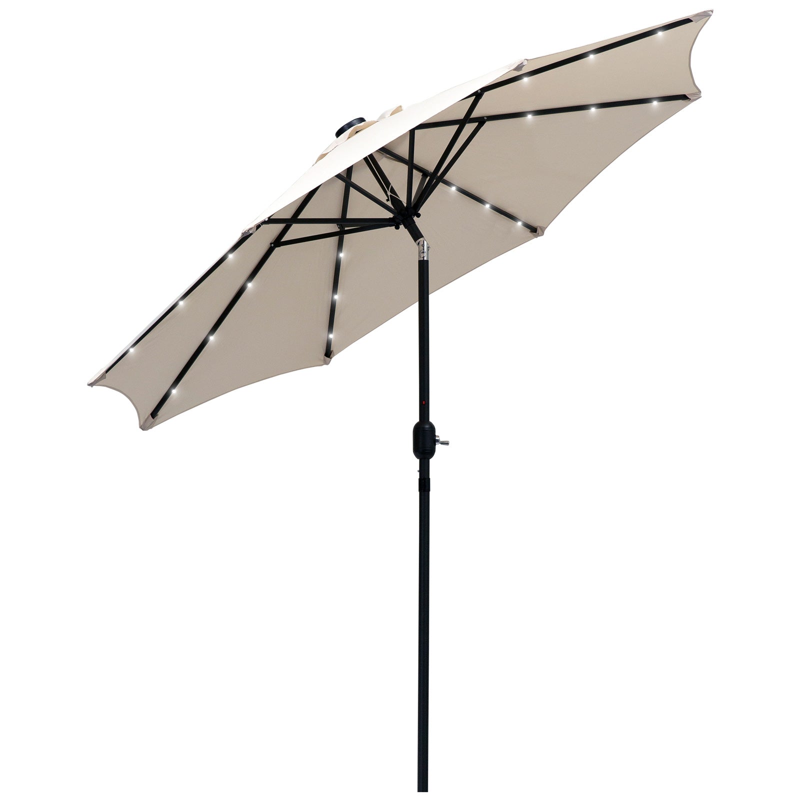 Outsunny 2.7m Patio Garden Umbrella Outdoor Parasol with Tilt Crank and 24 LEDs Lights (Cream) - North Peak Garden Furniture