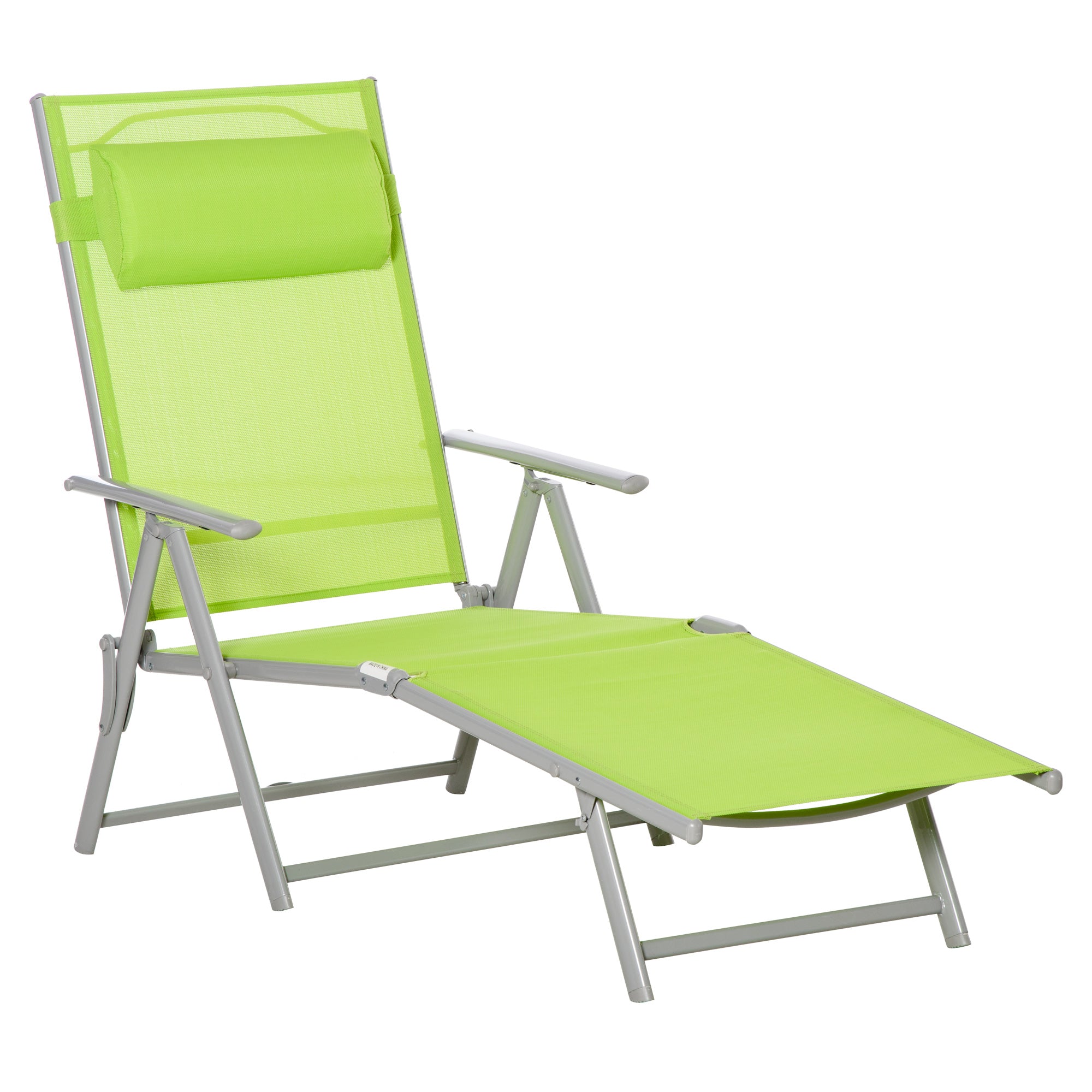 Outsunny Folding Sun Lounger, Outdoor Chaise Lounge Recliner with Pillow and 7 Adjustable Backrest for Lawn, Garden - North Peak Garden Furniture