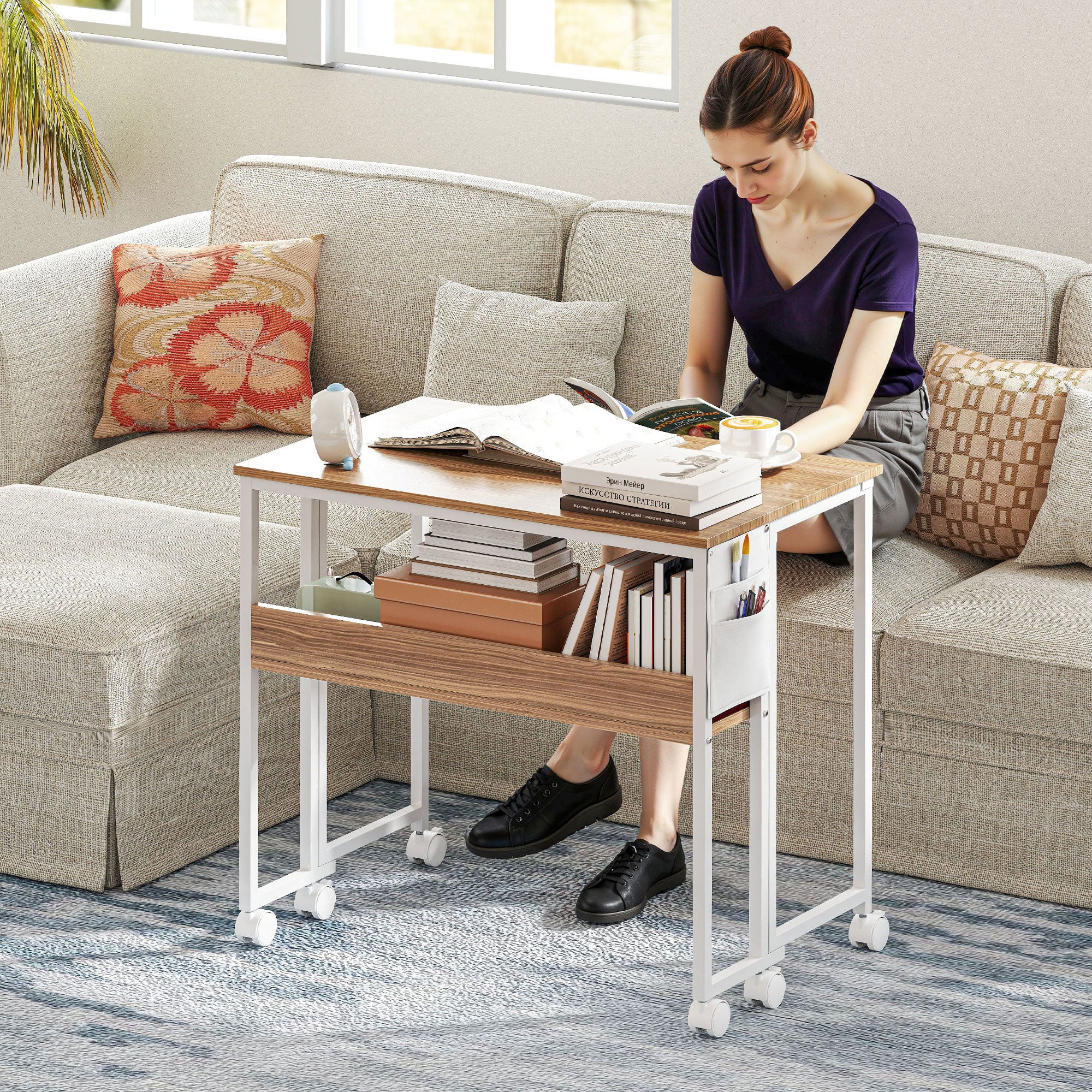HOMCOM 80 cm Drop Leaf Writing Work Desk - Natural Wood Finish - North Peak Garden Furniture