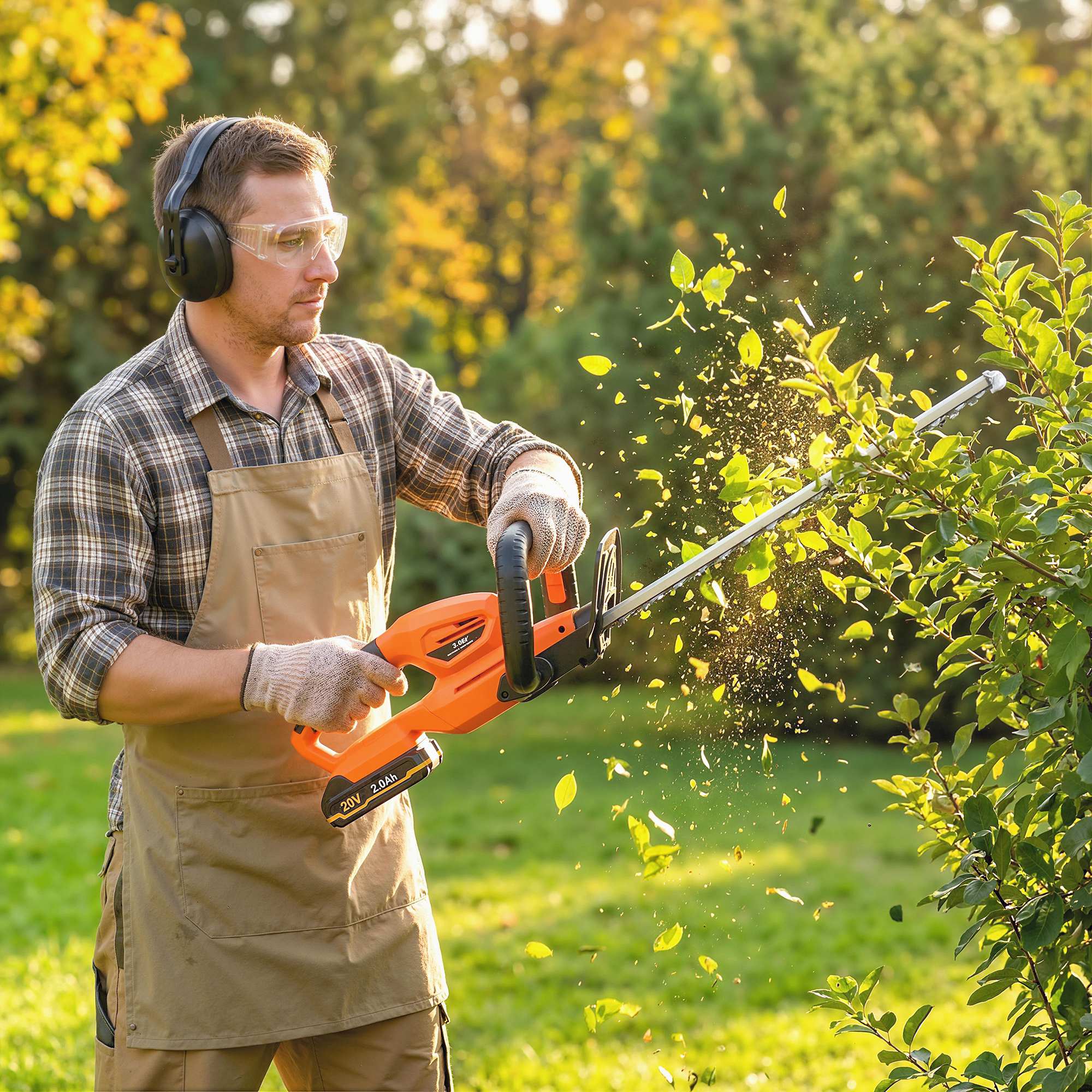 Outsunny 20" Cordless Hedge Trimmer, 18V Electric Hedge Cutter with 51cm Dual Action Blade, 2000mAh Battery and Charger