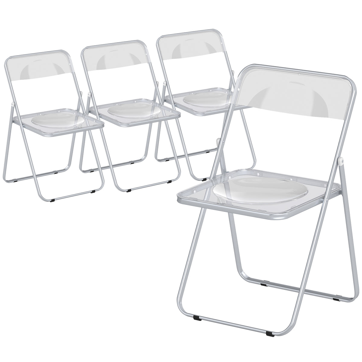 HOMCOM Foldable Chairs, Folding Chairs with Transparent Seat and Backrest, Heavy Duty Steel Frame, 47W x 48D x 75H cm, Clear