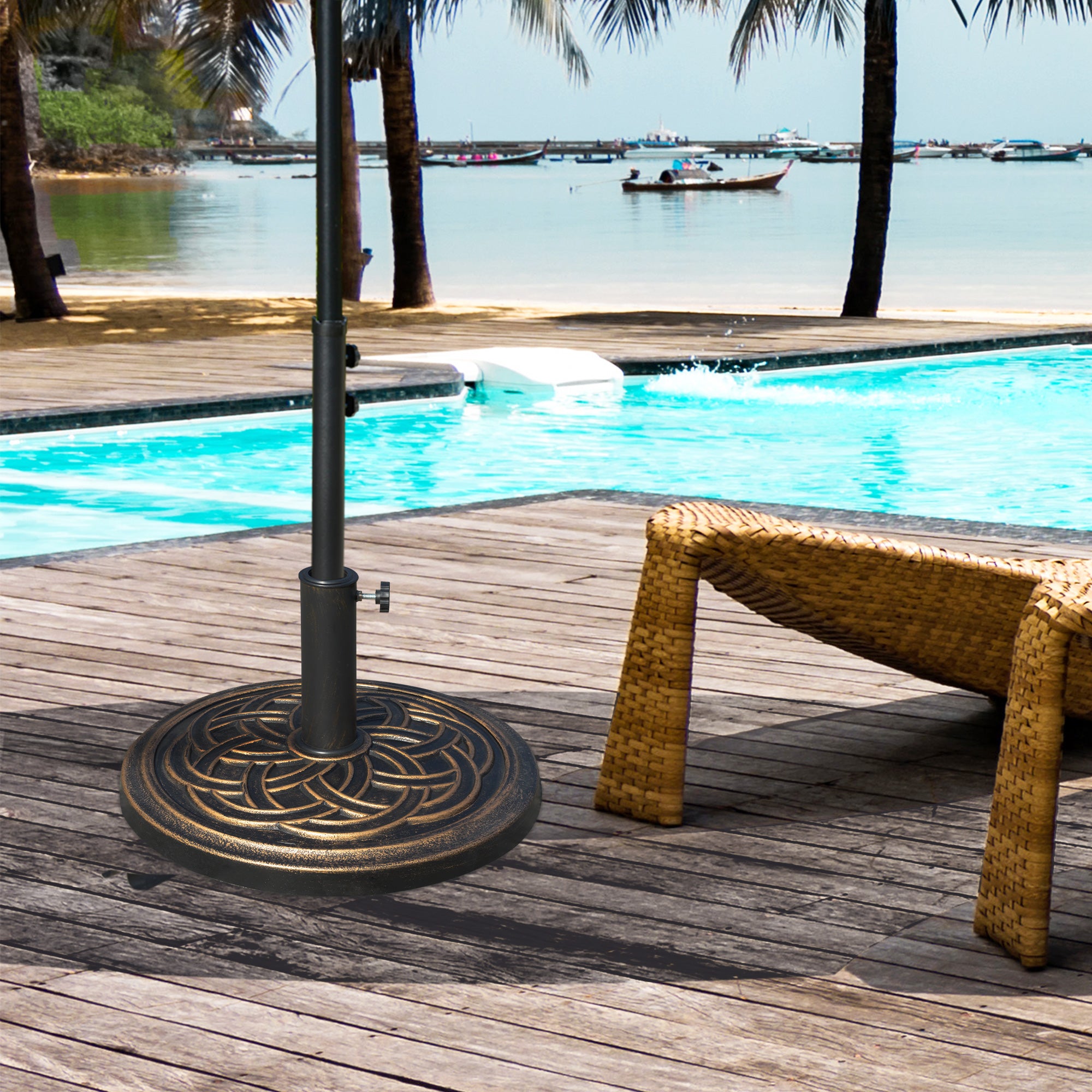 Outsunny 11.5kg Heavy Duty Parasol Base, Umbrella Stand Holder, Parasol Stand for 38mm or 48mm Patio Umbrella Pole, Bronze Tone - North Peak Garden Furniture