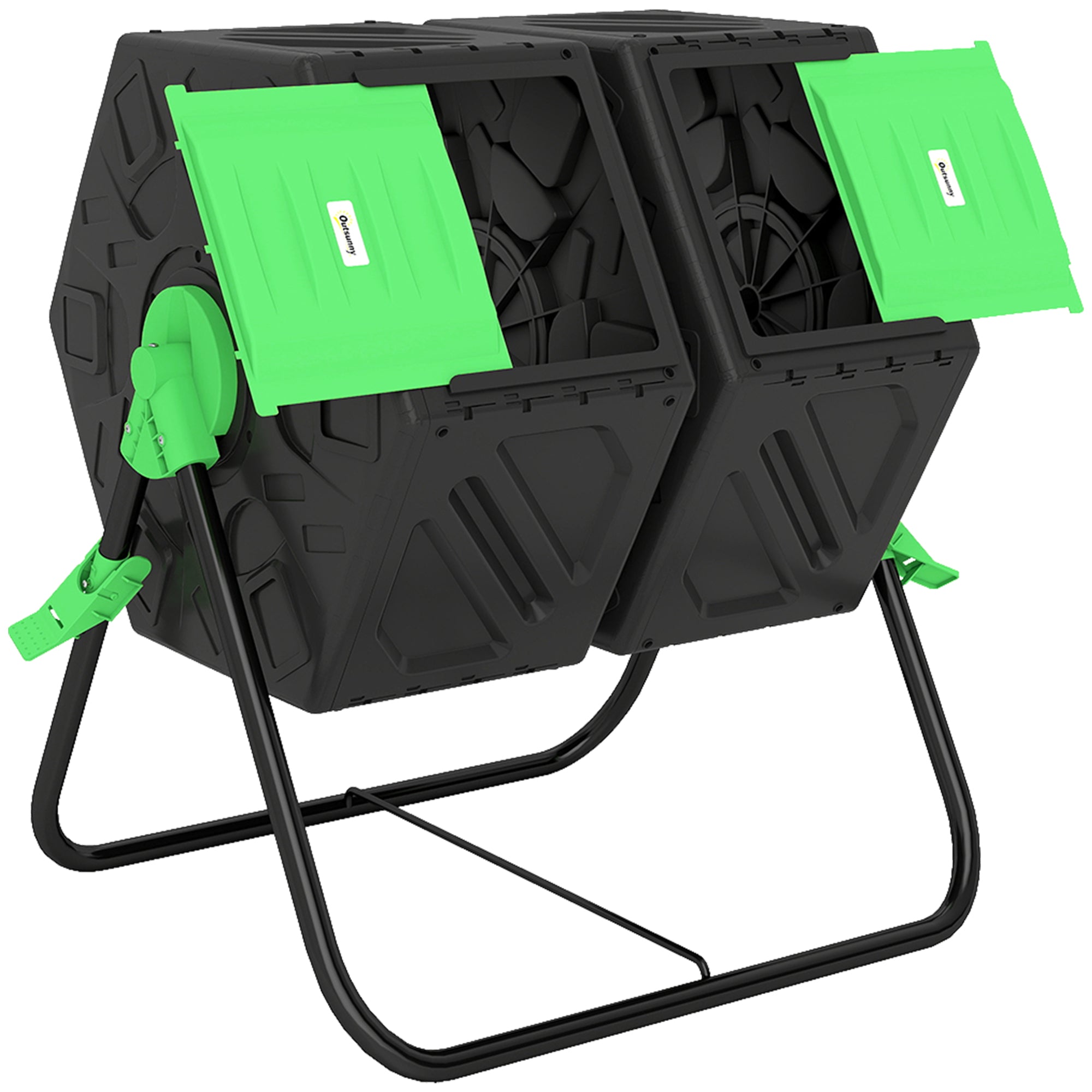 Outsunny Dual Chamber Garden Compost Bin, 130L Rotating Composter, Compost Maker with Ventilation Openings and Steel Legs