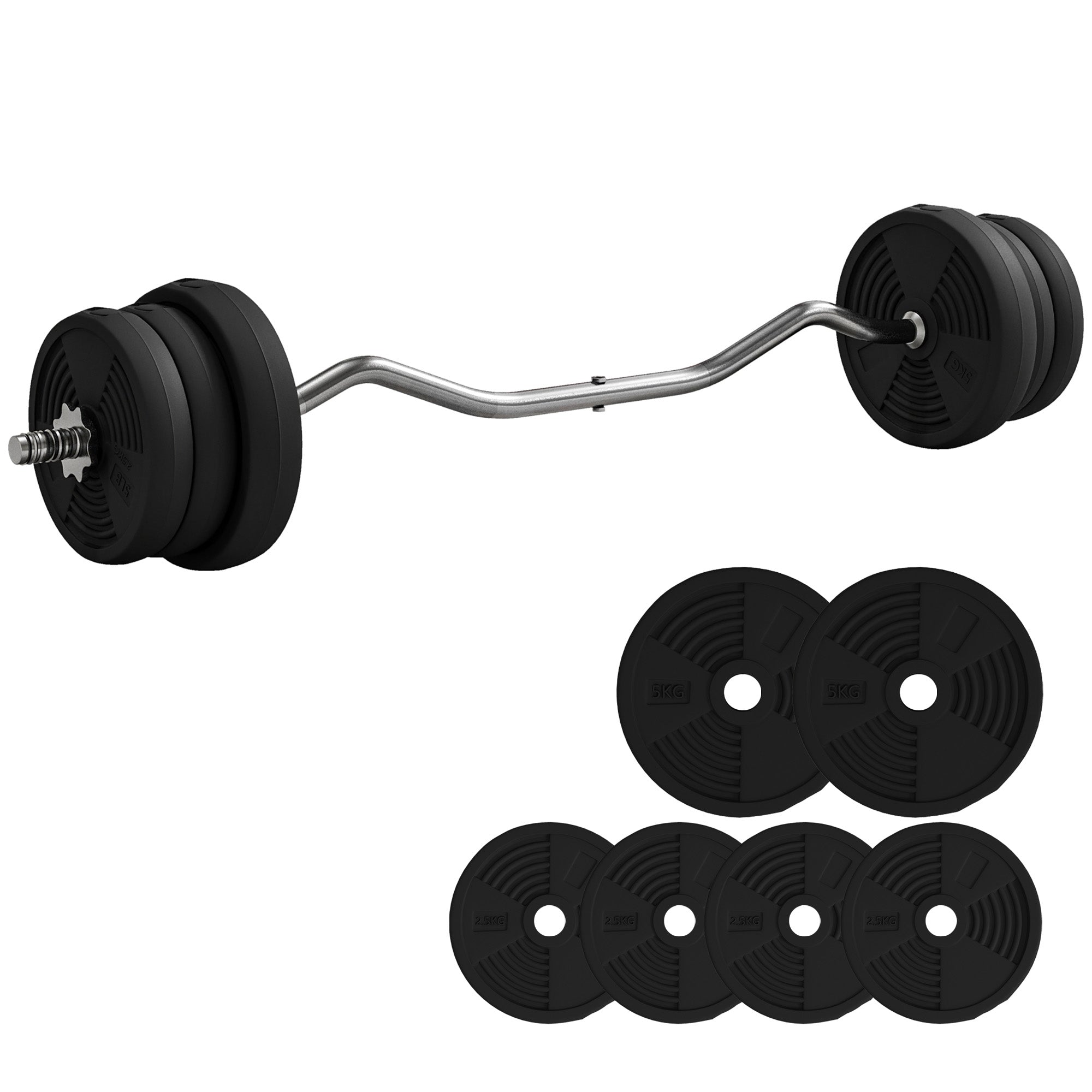 SPORTNOW 25kg Barbell Set, Adjustable Weights with Curl bar and Non-Slip Handle, for Women and Men Weight Lifting Training - North Peak Garden Furniture
