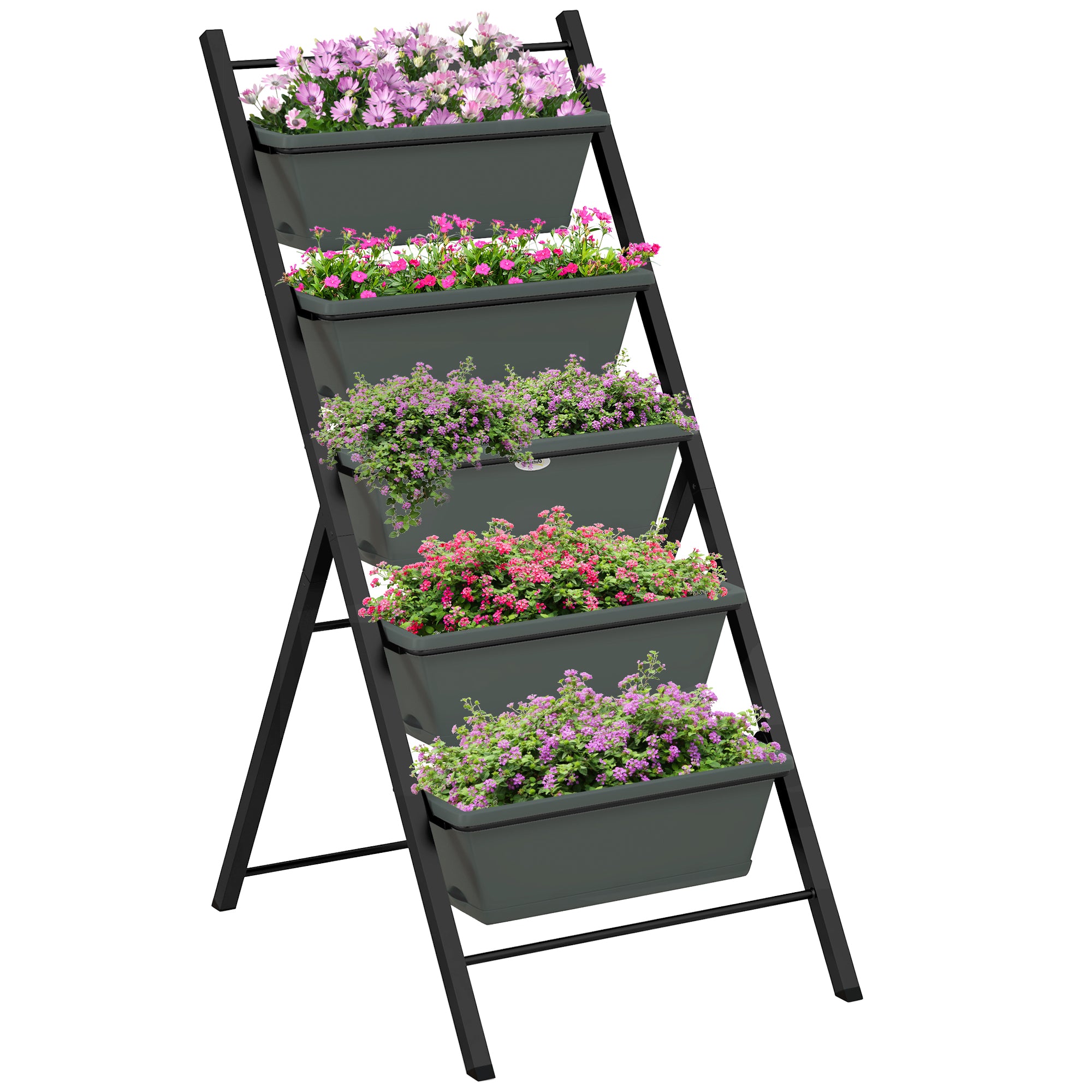 Outsunny 5-Tier Vertical Raised Garden Planter with 5 Container Boxes, Outdoor Plant Stand for Vegetable Flowers, Grey - North Peak Garden Furniture