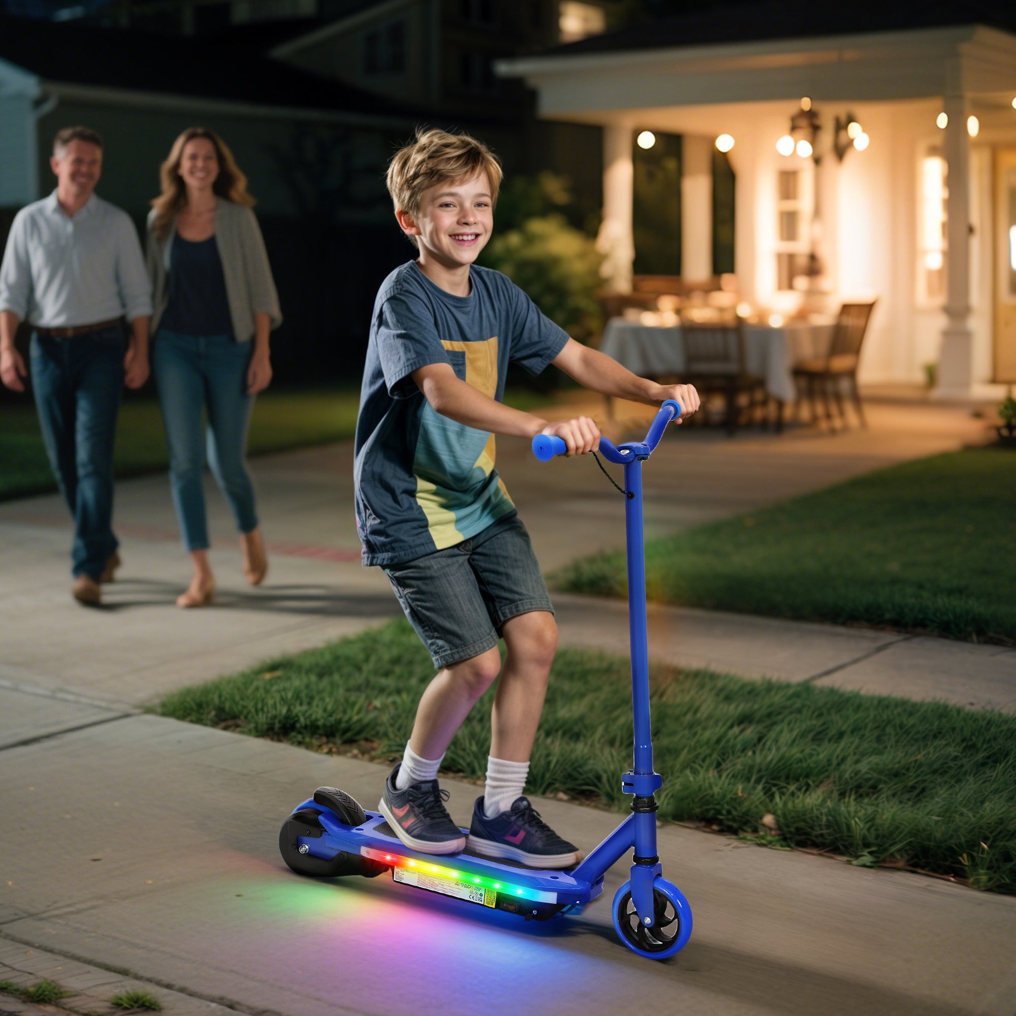 AIYAPLAY Electric Scooter for Ages 6-14, with Colourful Light and Electric Brake, Electric Scooter E Scooter, Up to 10 KM/H & 8 KM, Blue