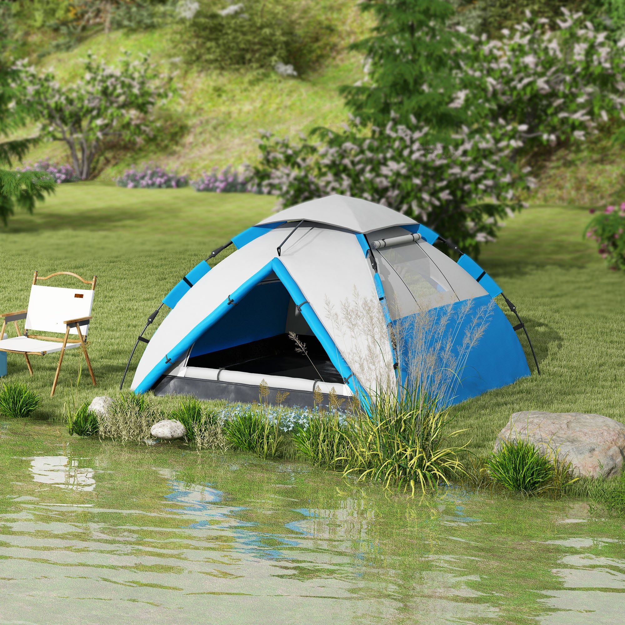 Outsunny Two-Man One Room Camping Tent, with Accessories - Blue - North Peak Garden Furniture