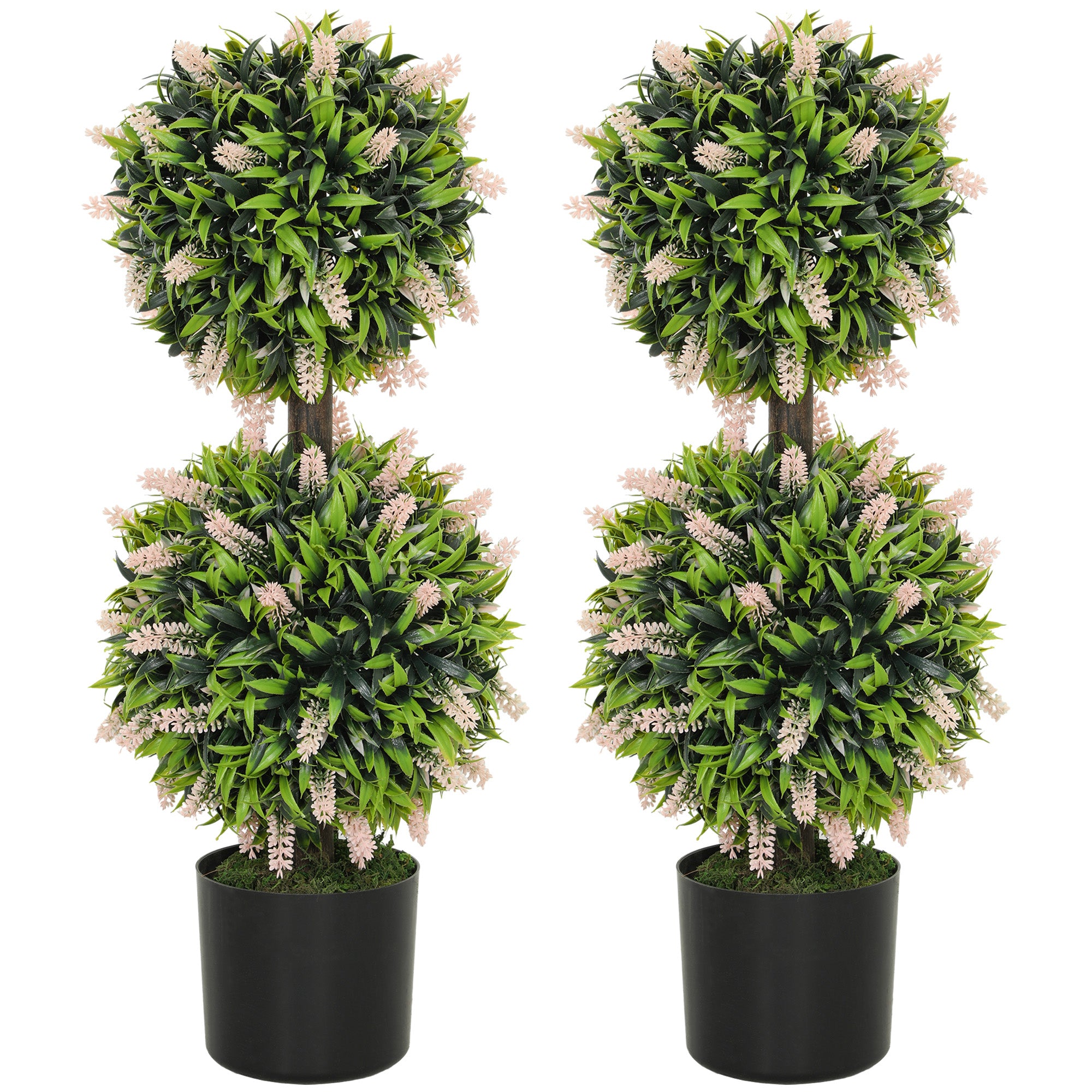 HOMCOM Set of 2 Decorative Artificial Plants Ball Trees with Lavender Flowers in Pot Fake Plants for Home Indoor Outdoor Decor, 70cm, Pink - North Peak Garden Furniture