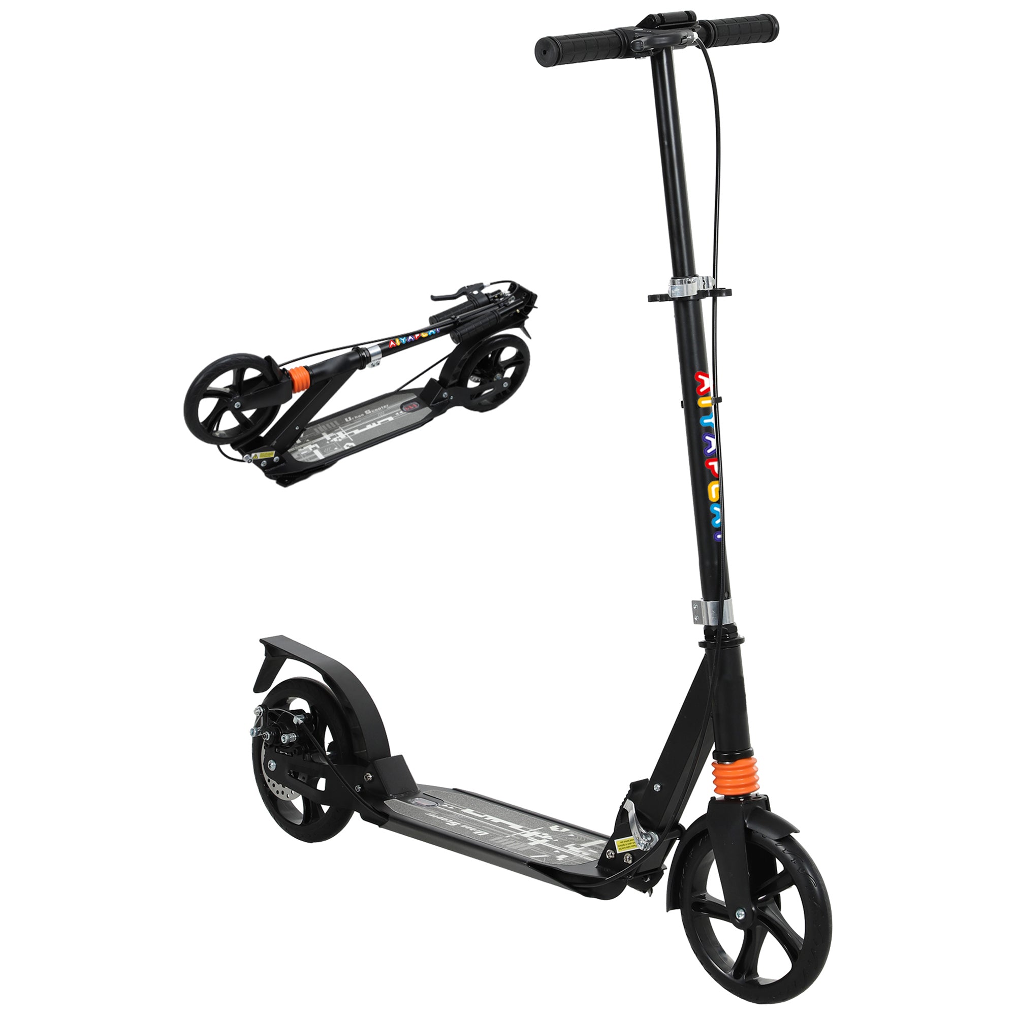 AIYAPLAY Kids Scooter with 4 Levels Adjustable Handlebar, Dual Brake System, 200mm Wheels, ABEC-7 Bearings, Black - North Peak Garden Furniture